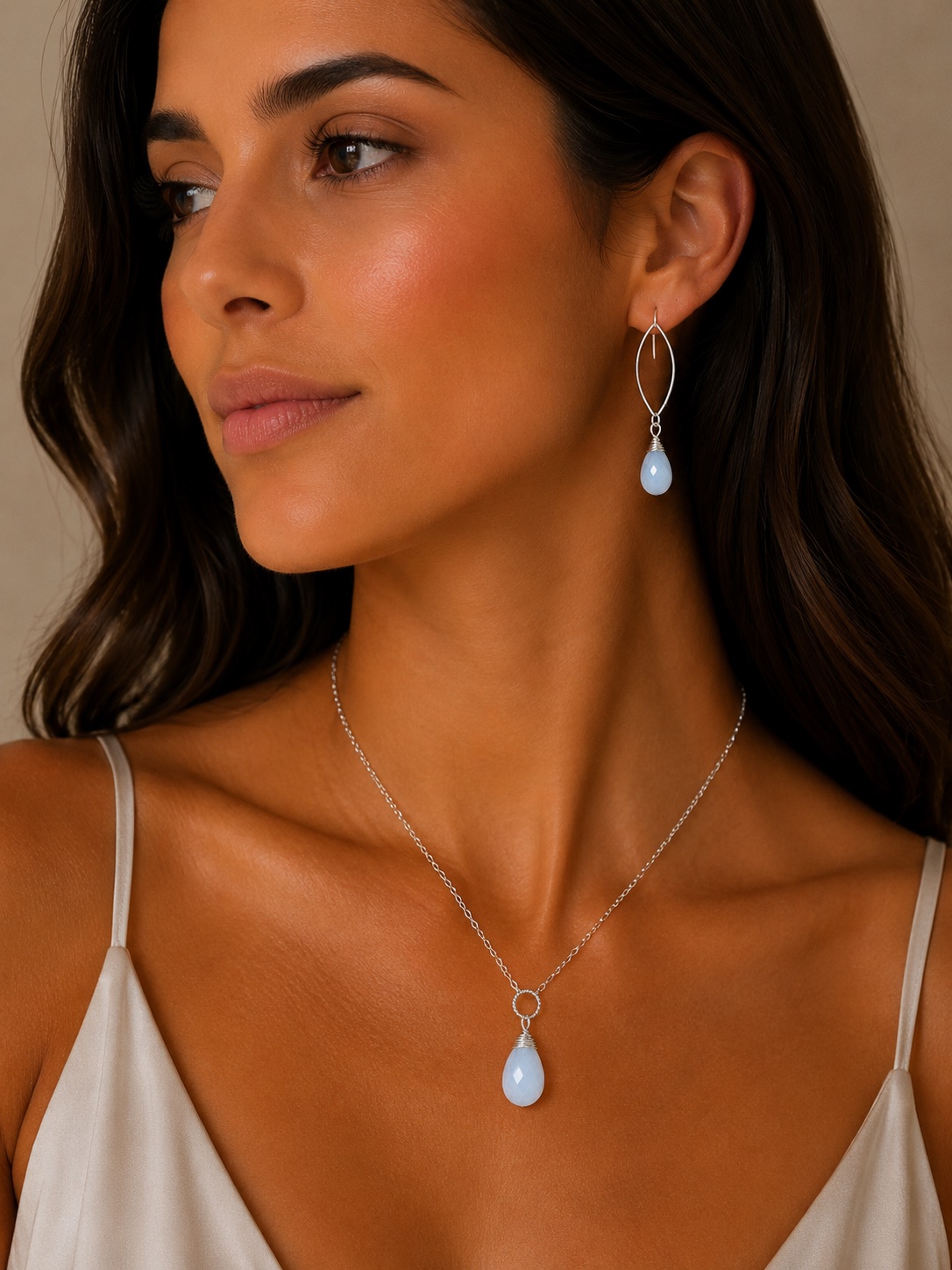 Italy 925 Sterling Silver Necklace With Blue Opal Pendant - thumbnail 2 of 2