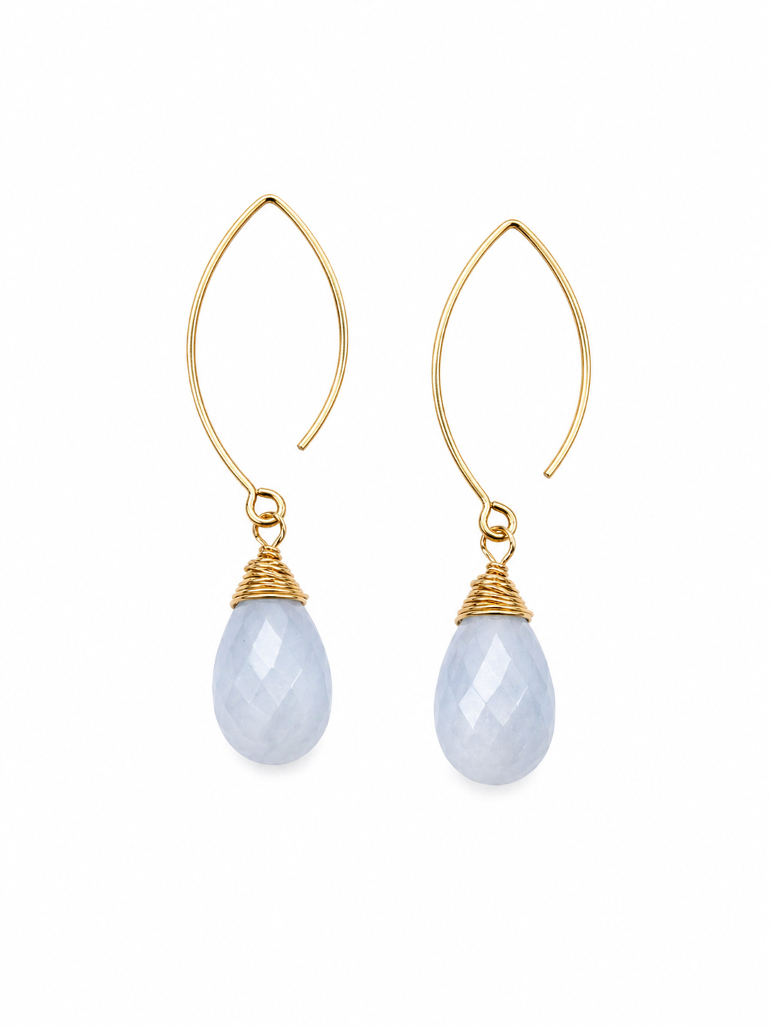 Gold Filled Hook Threader Earrings With Blue Opal Gemstones
