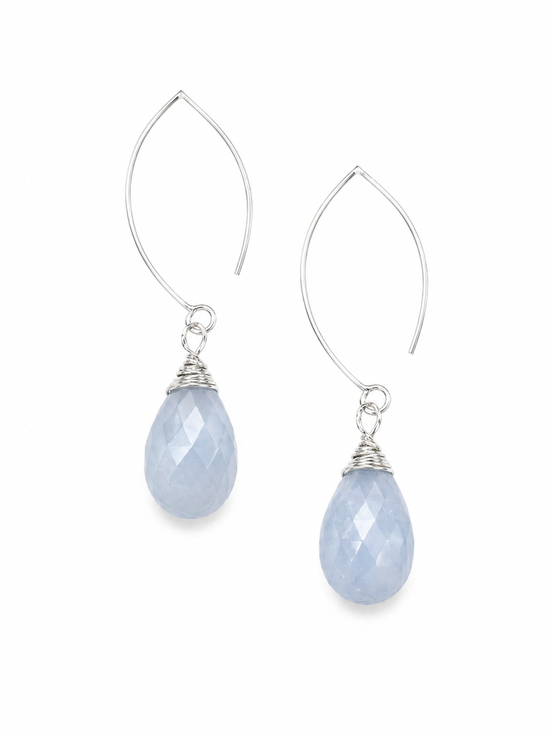 925 Sterling Silver Hook Threader Earrings With Blue Opal Gemsto
