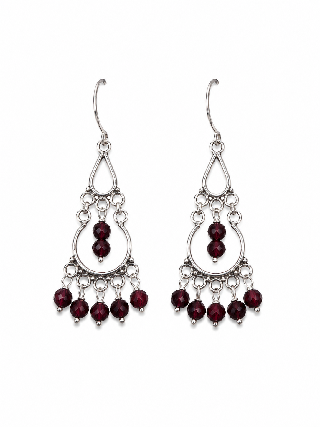 925 Sterling Silver Chandelier Earrings with Purple Garnet Gemstones 