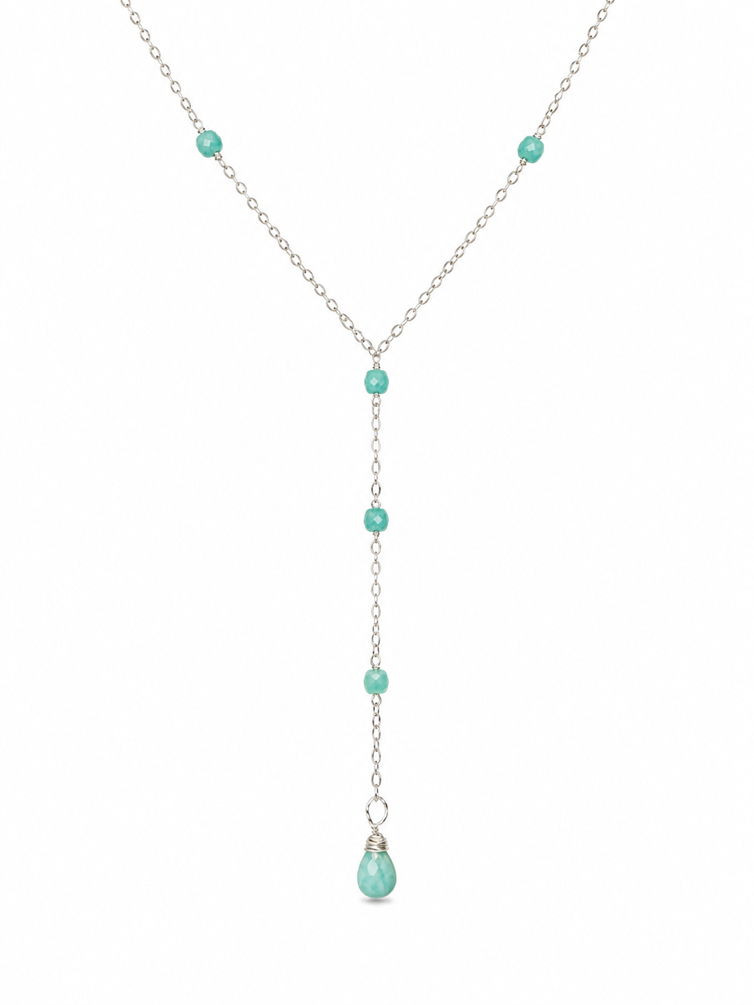 Italy 925 Sterling Silver Lariat Necklace with Amazonite Gemstones