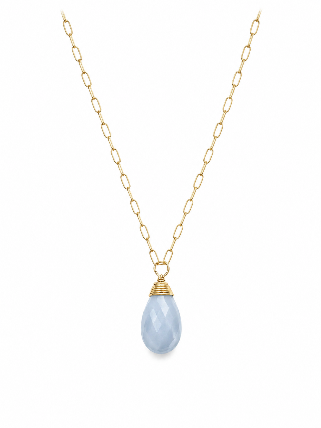 Gold Filled Oaperclip Necklace With Blue Opal Pendant 