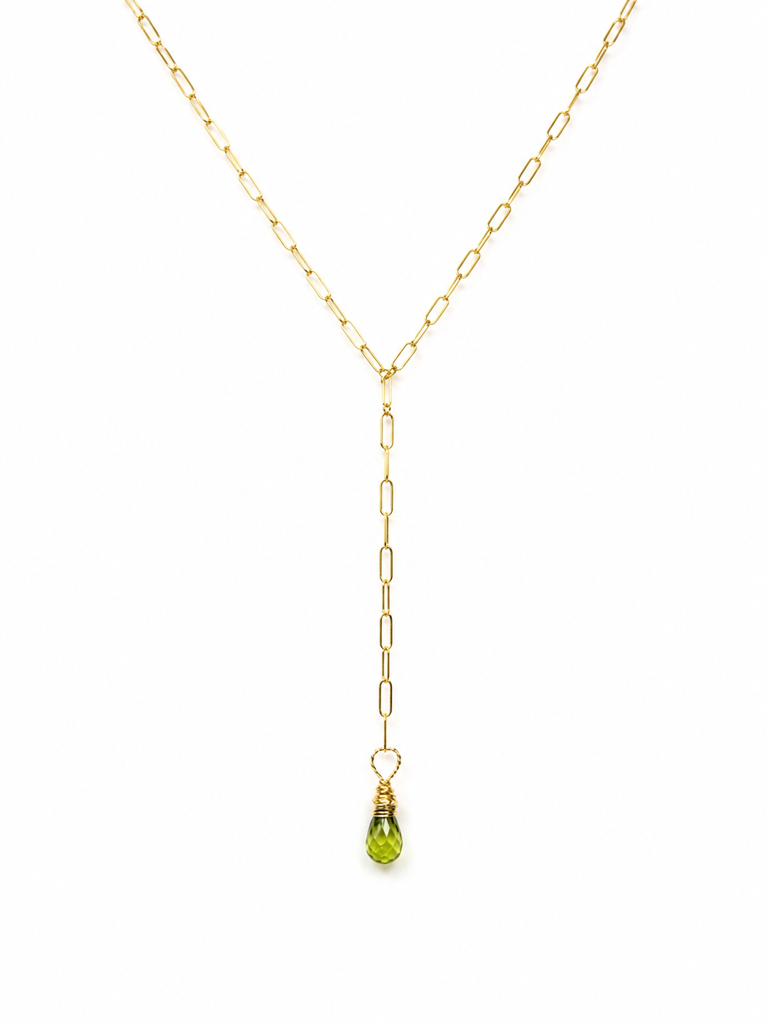 Gold Filled Lariat Necklace With Peridot Pendant