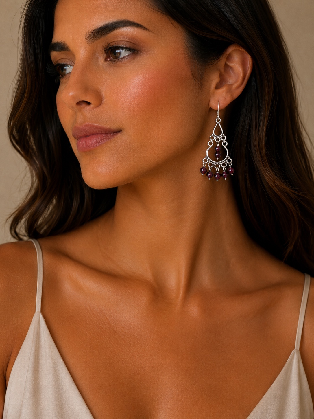 925 Sterling Silver Chandelier Earrings with Purple Garnet Gemstones  - thumbnail 2 of 2