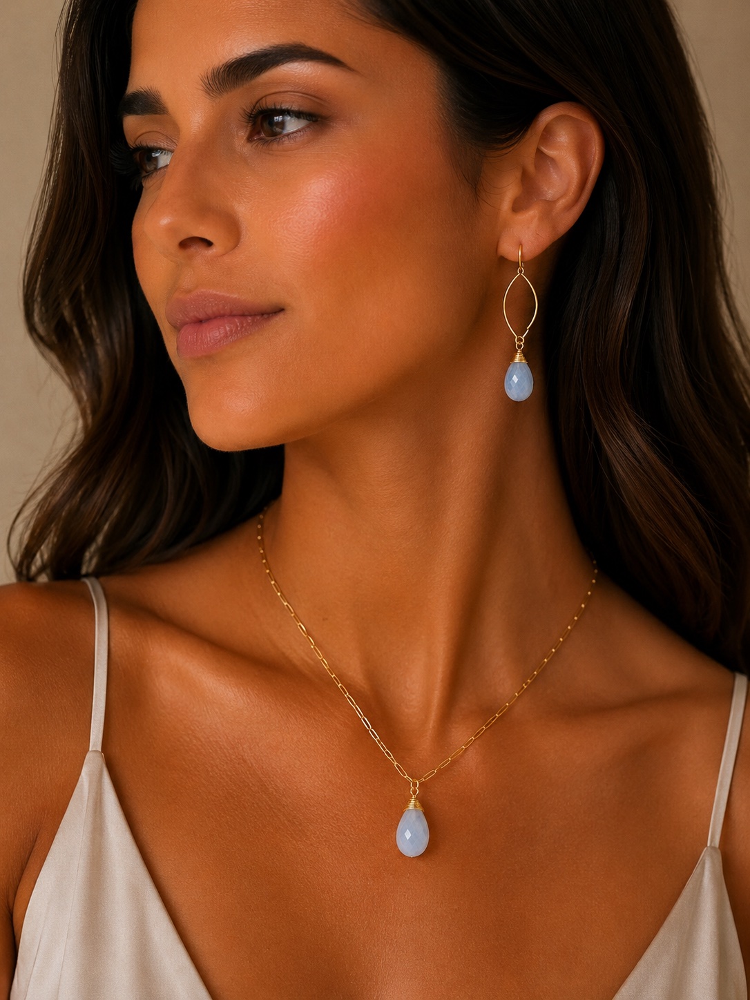 Gold Filled Oaperclip Necklace With Blue Opal Pendant  - thumbnail 2 of 2