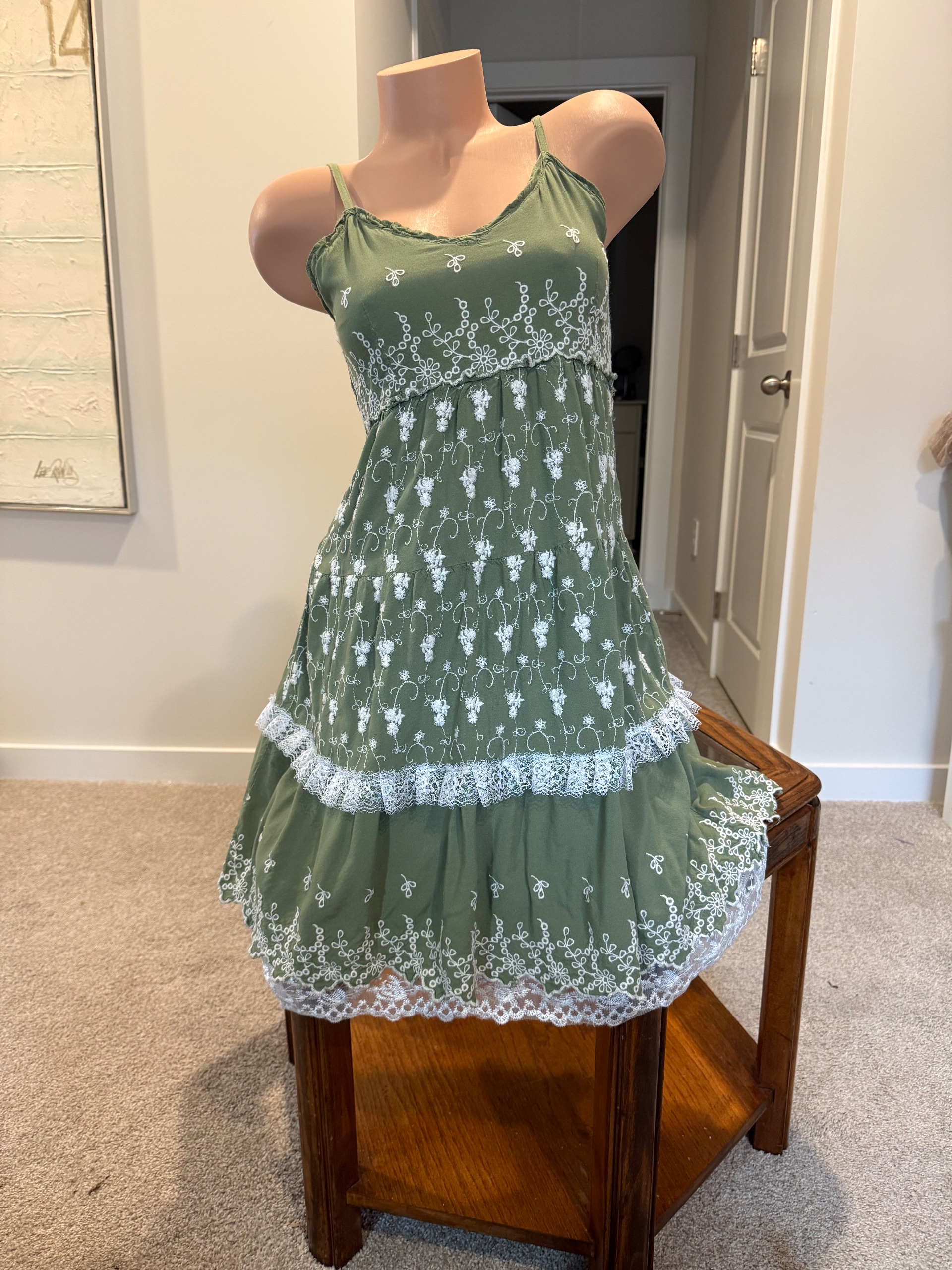 Sage Lace Garden Mini Dress 🌿