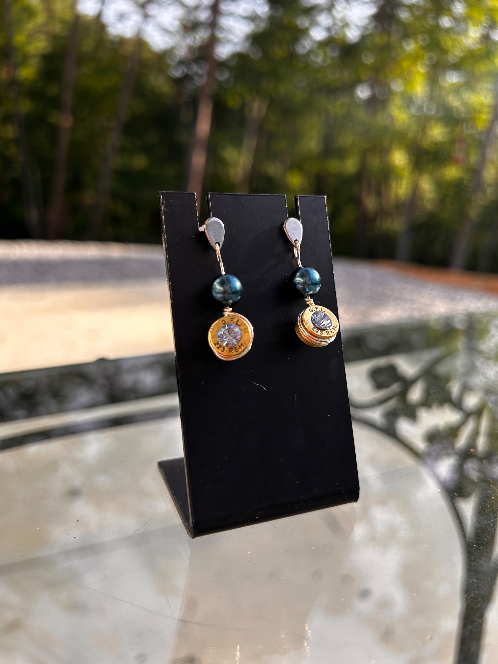 Silver Plated Dangle Bullet Casing Earrings with Swarovski Crystal - thumbnail 6 of 7