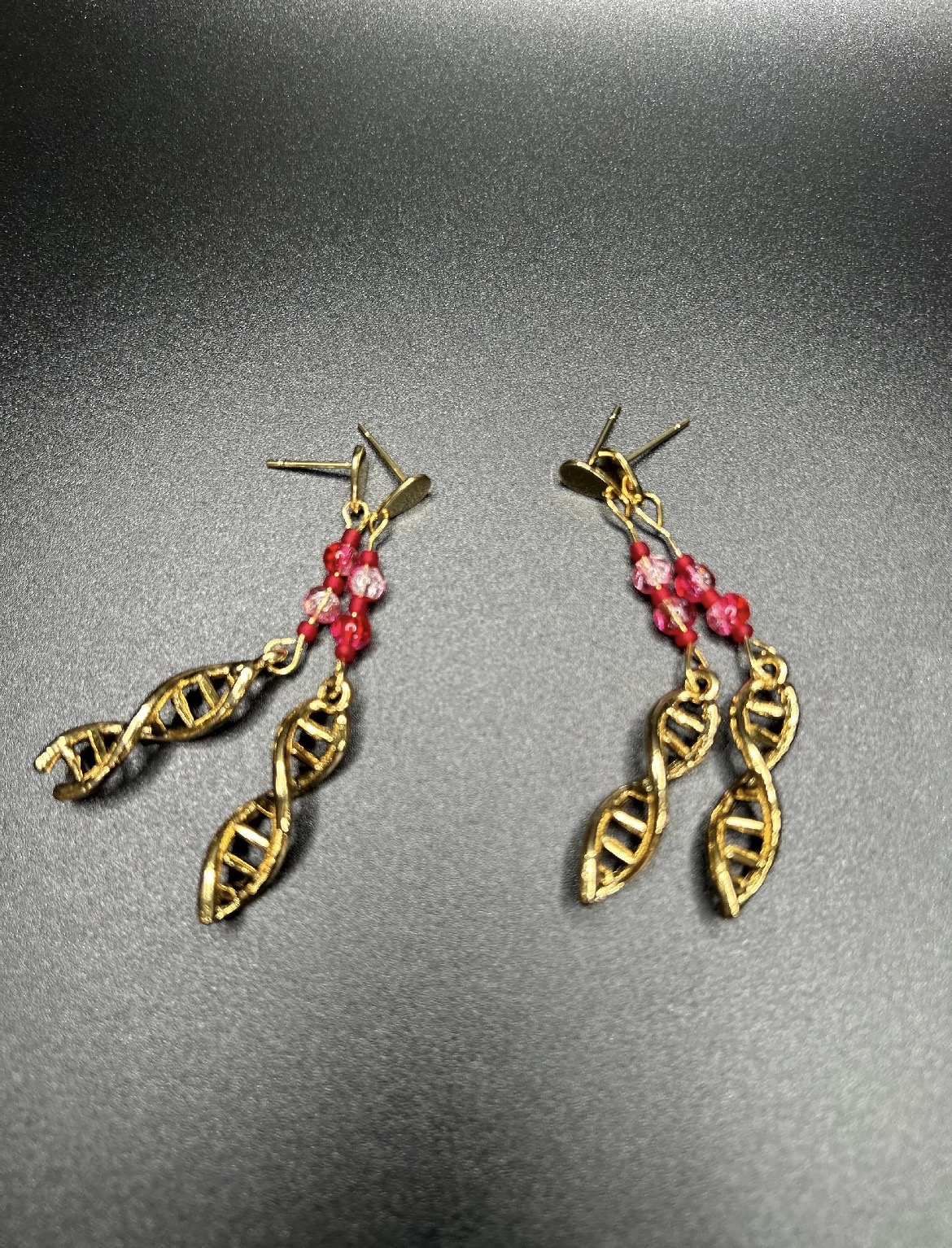 Gold-Plated DNA Charm Earrings with Bloody beads - thumbnail 3 of 3