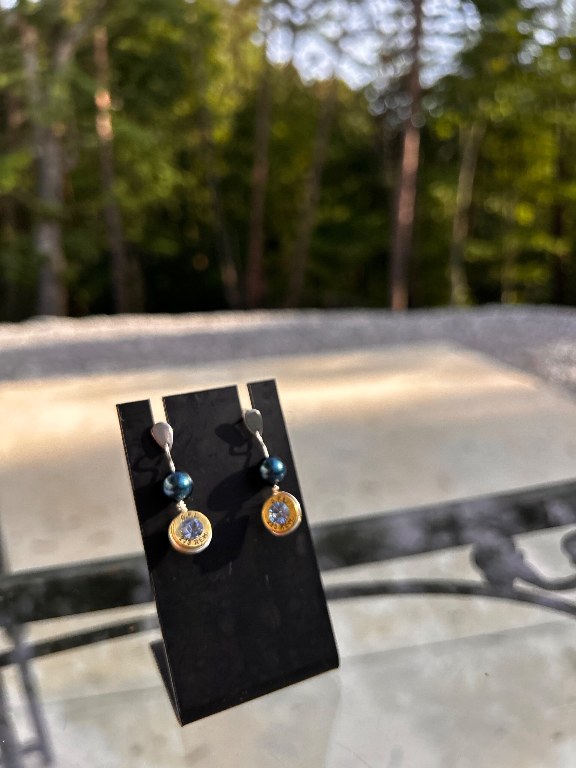 Silver Plated Dangle Bullet Casing Earrings with Swarovski Crystal - thumbnail 4 of 7