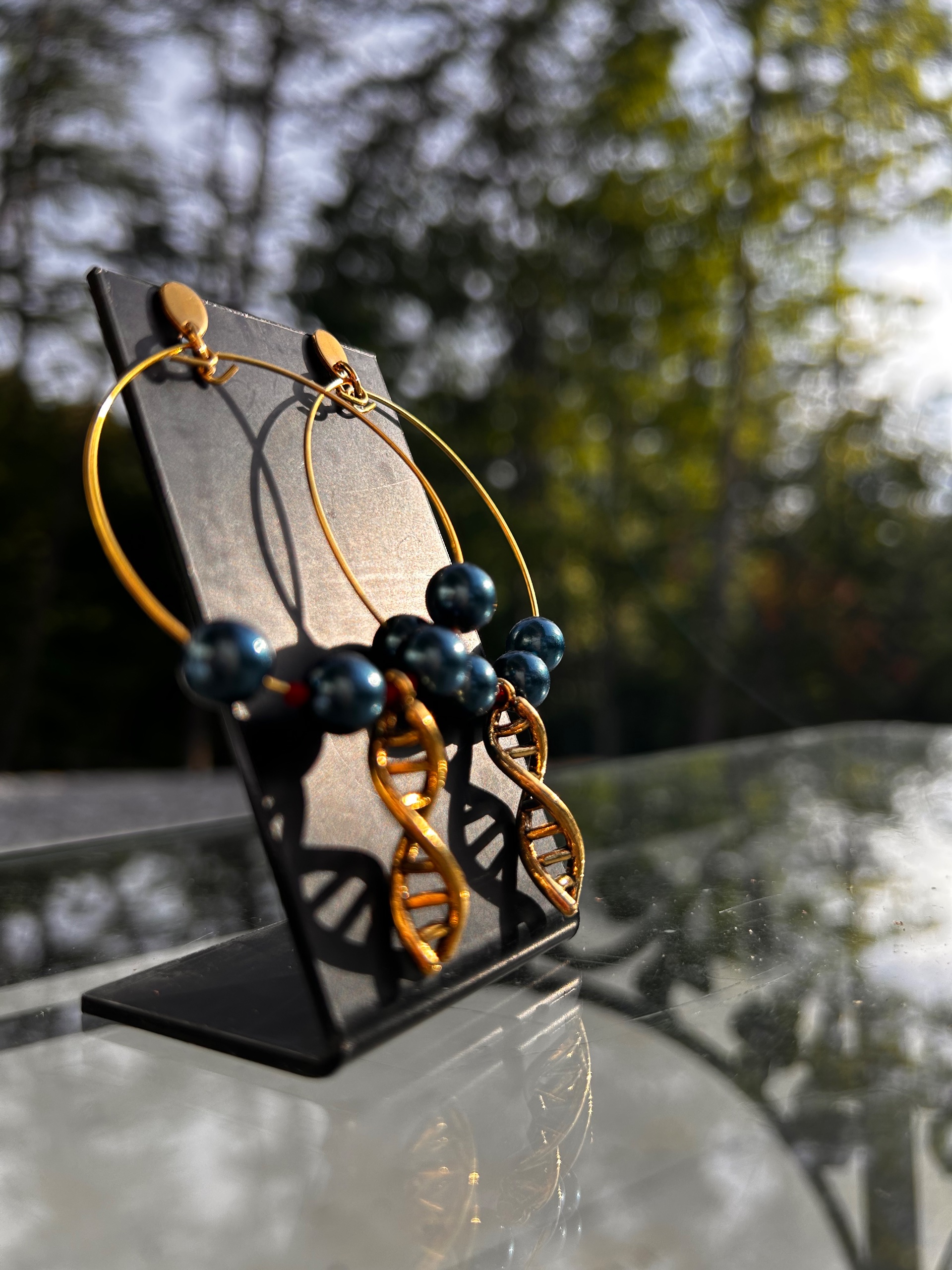 DNA Double Helix Charm Gold-Plated Hoop Earrings - thumbnail 2 of 6