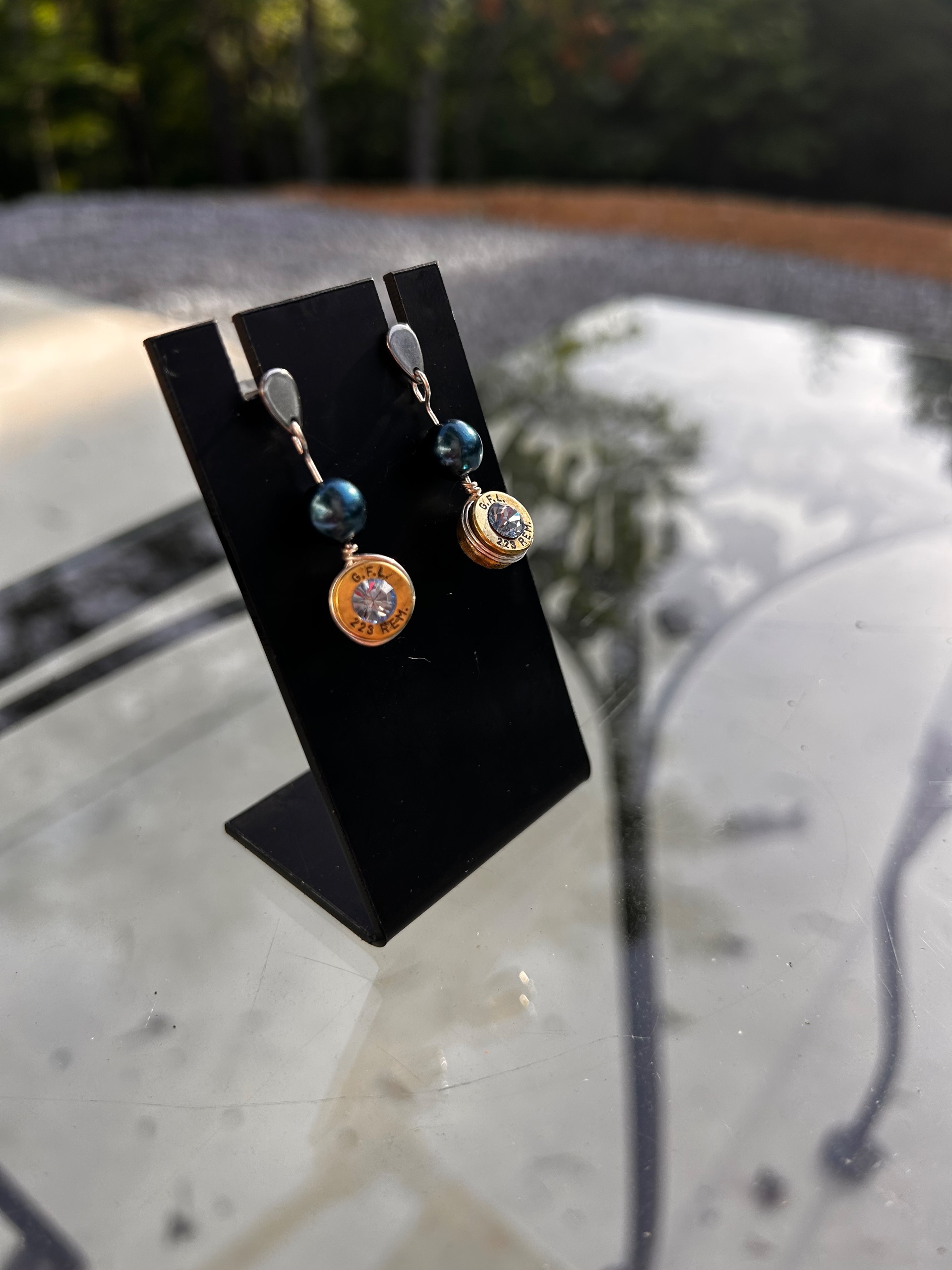 Silver Plated Dangle Bullet Casing Earrings with Swarovski Crystal - thumbnail 7 of 7