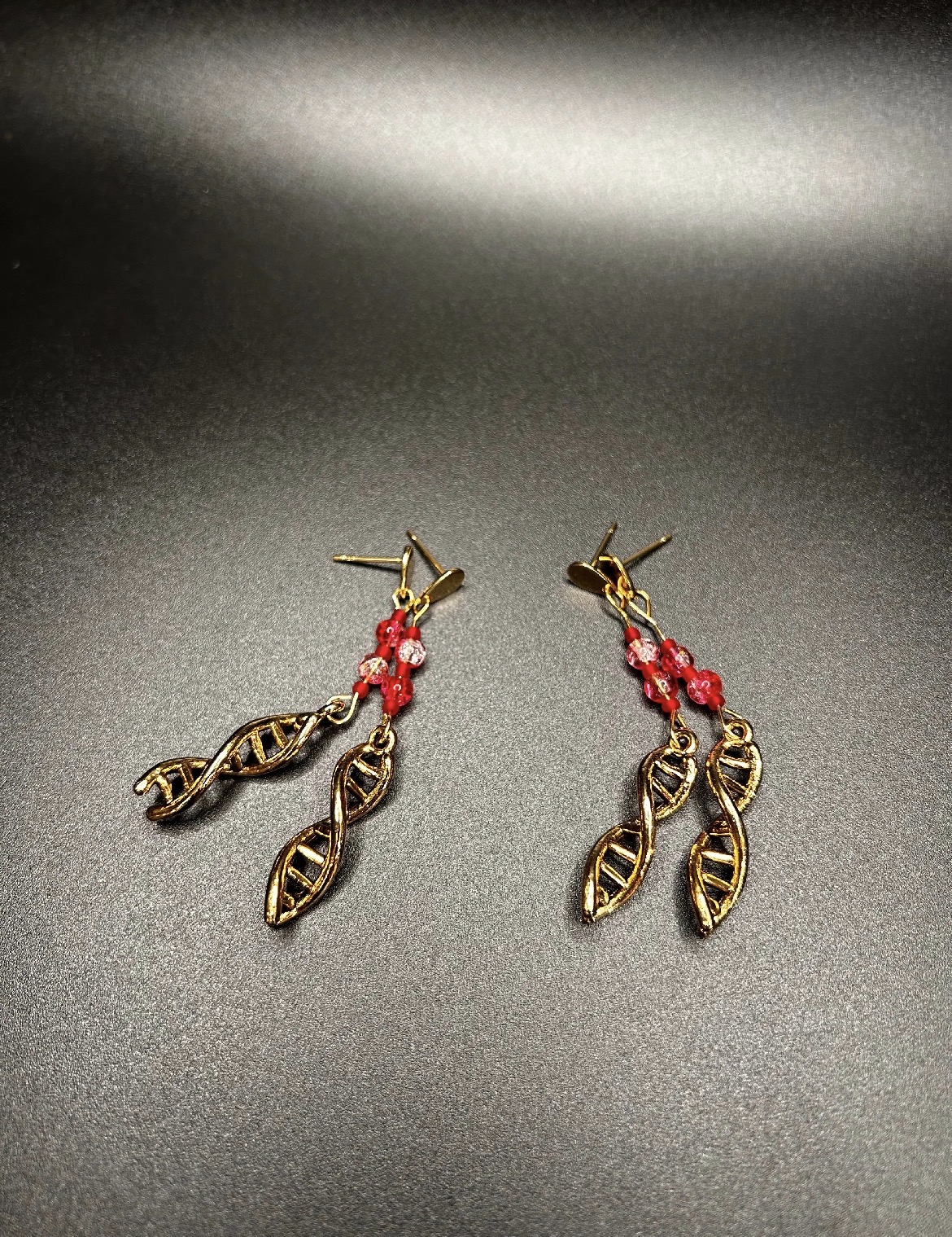 Gold-Plated DNA Charm Earrings with Bloody beads
