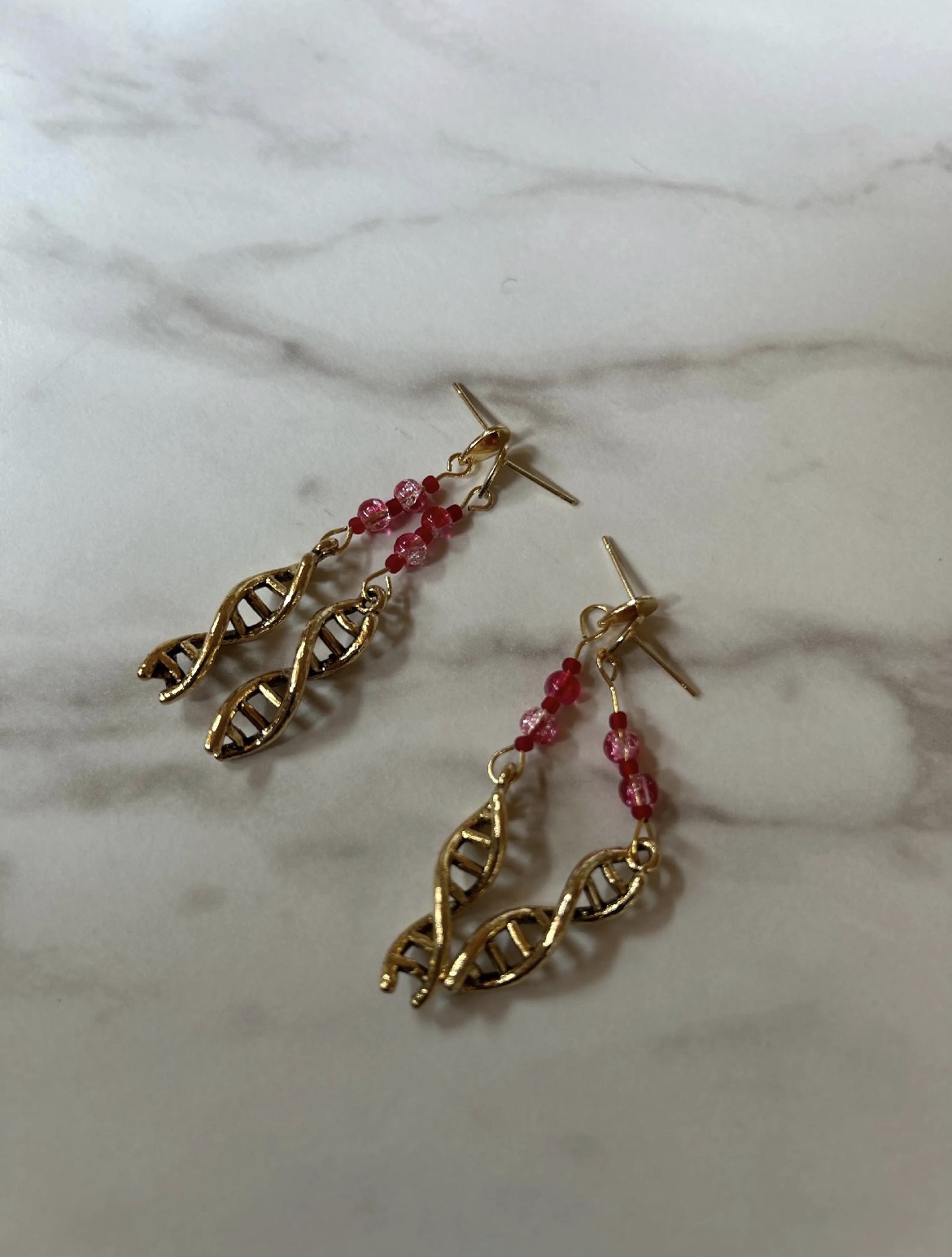 Gold-Plated DNA Charm Earrings with Bloody beads - thumbnail 2 of 3