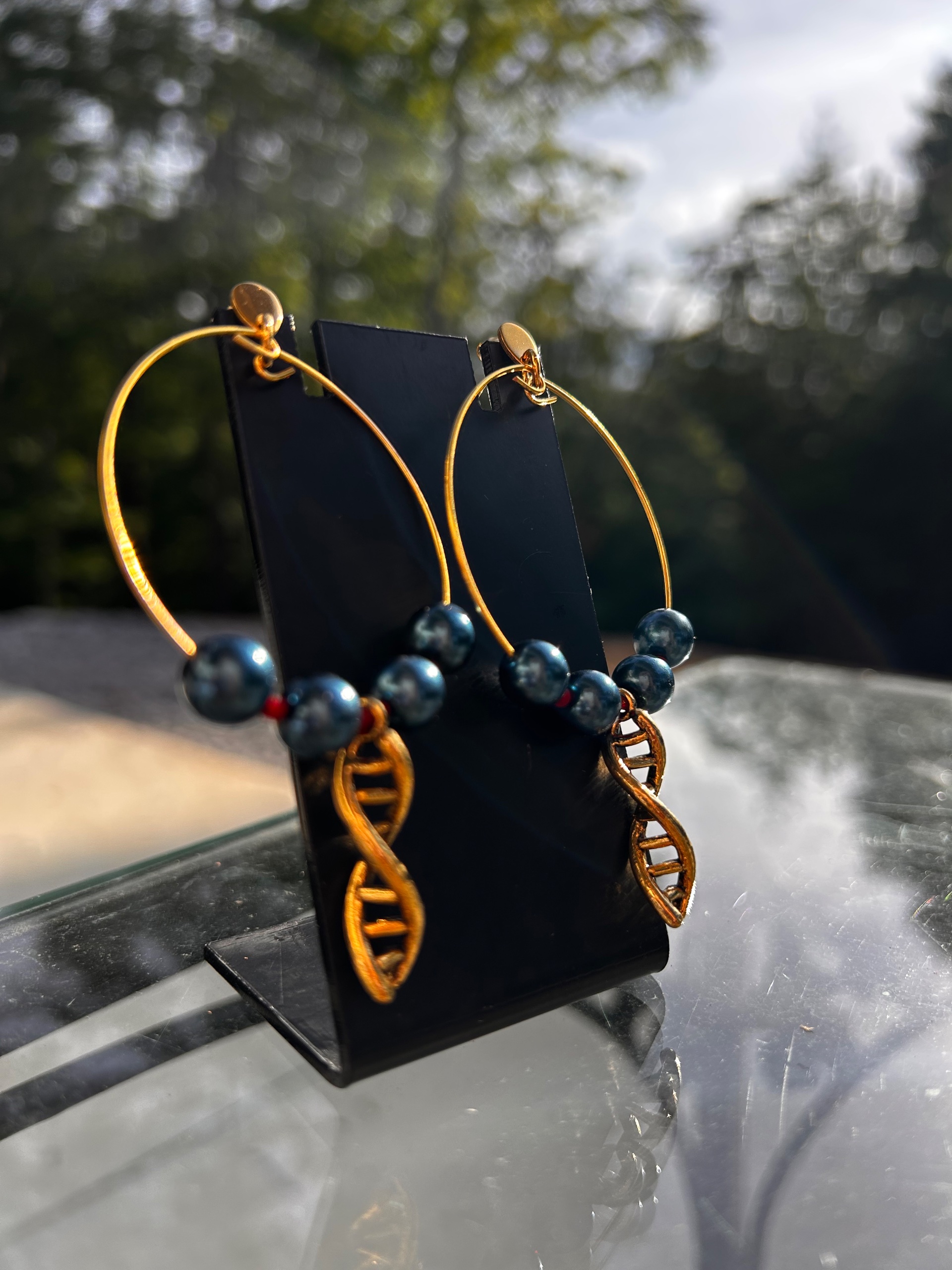 DNA Double Helix Charm Gold-Plated Hoop Earrings - thumbnail 3 of 6