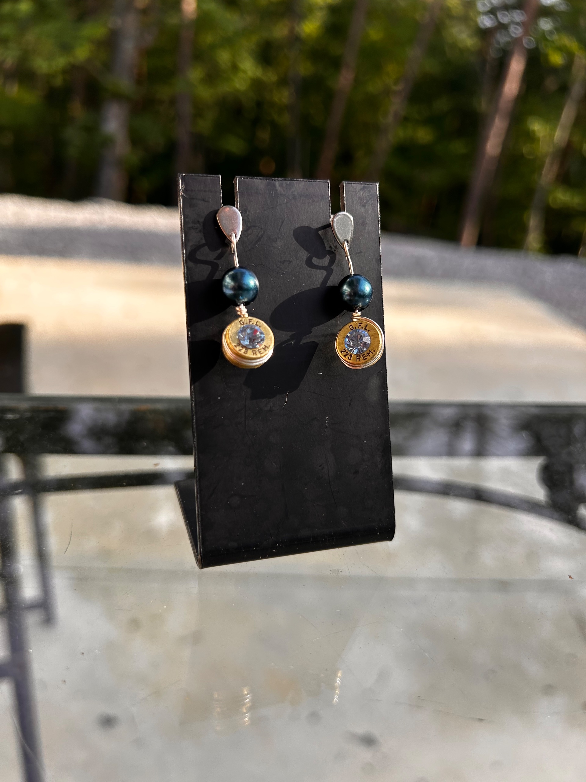 Silver Plated Dangle Bullet Casing Earrings with Swarovski Crystal - thumbnail 3 of 7