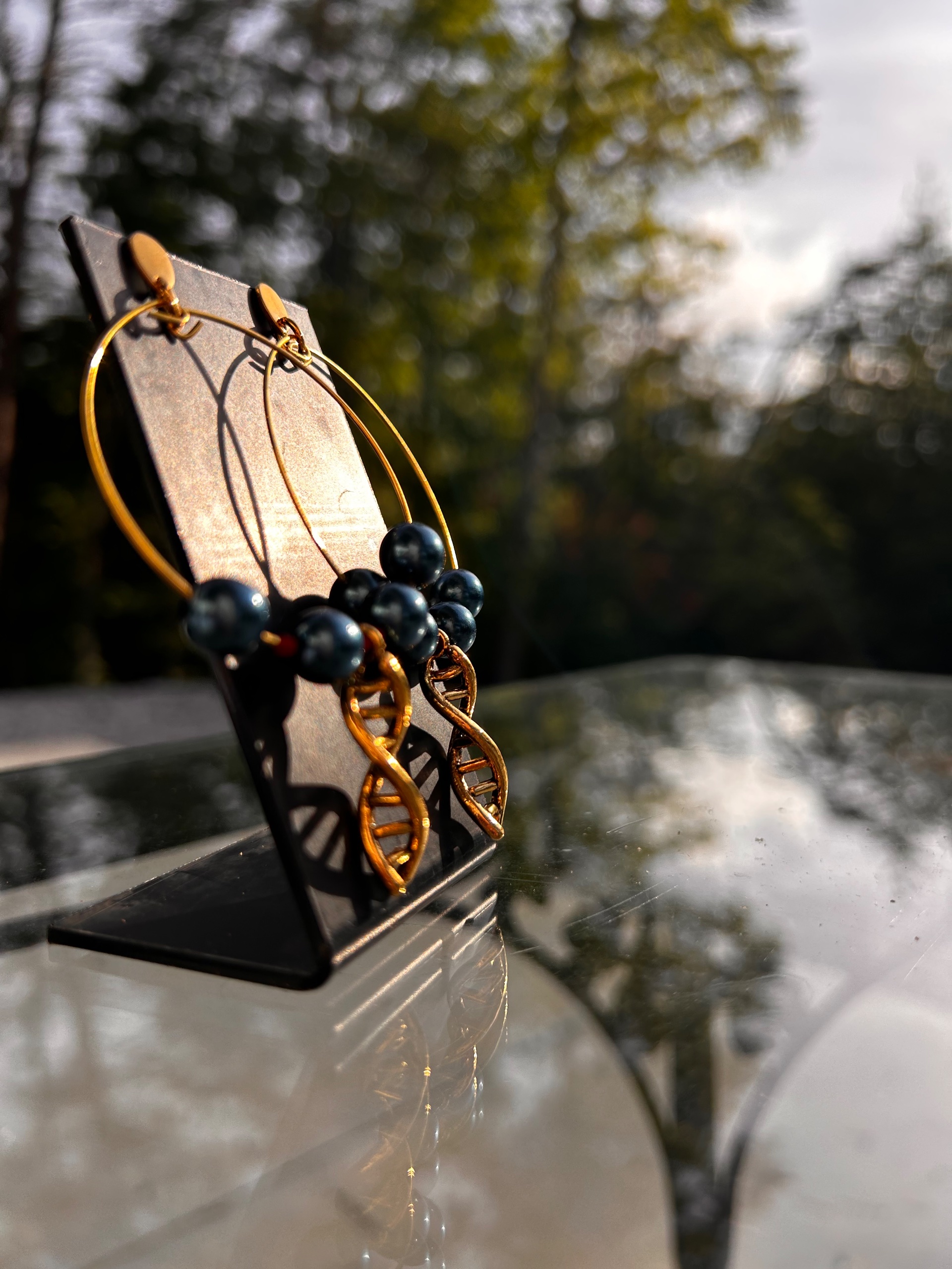 DNA Double Helix Charm Gold-Plated Hoop Earrings - thumbnail 6 of 6