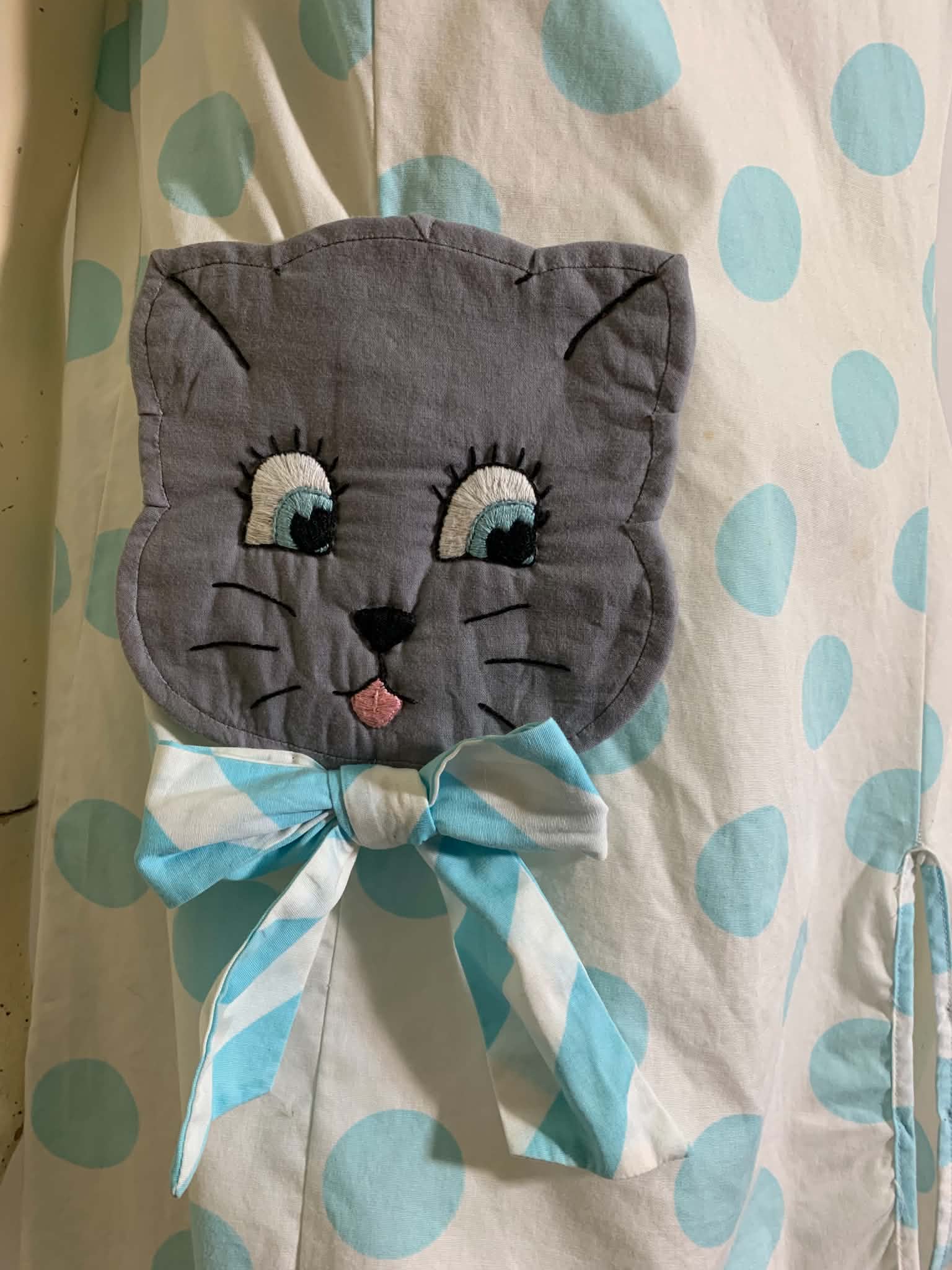 Purrfection reimagined 1960s Polka Dot Shift Dress with Kitty Cat and Bow S - thumbnail 2 of 2