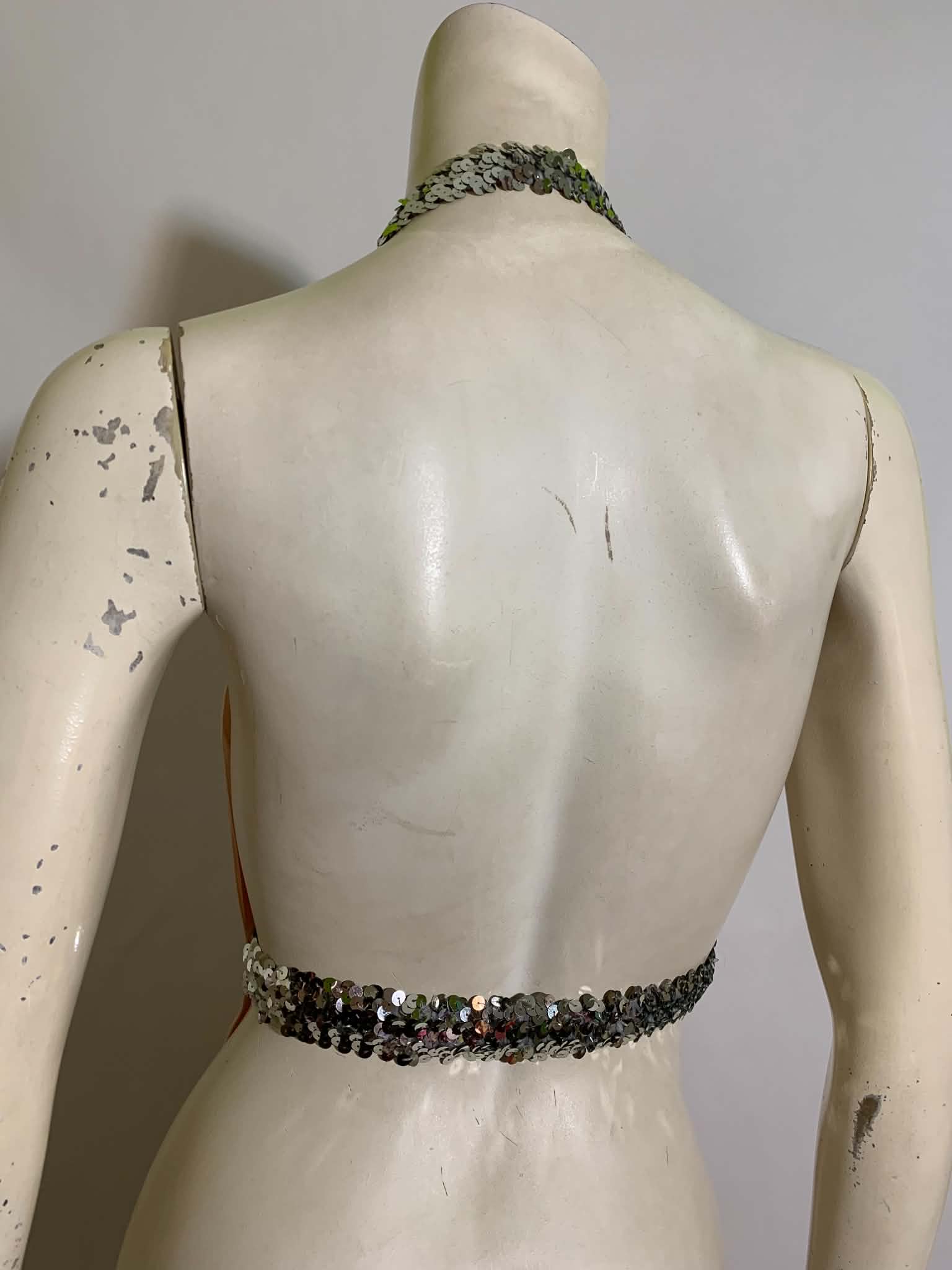 Material Girl- the Reimagined Pink Slipper Satin Bow Halter Top with Sequins - thumbnail 3 of 5