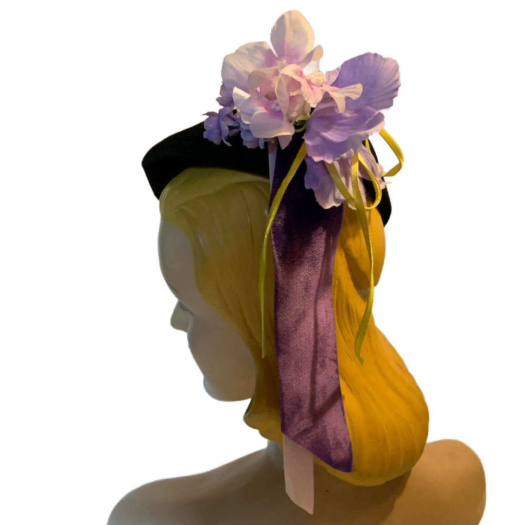 Bruise Violet- 1940s Reimagined Purple Peony Tilt Hat Velvet Ribbons O/S - thumbnail 3 of 4