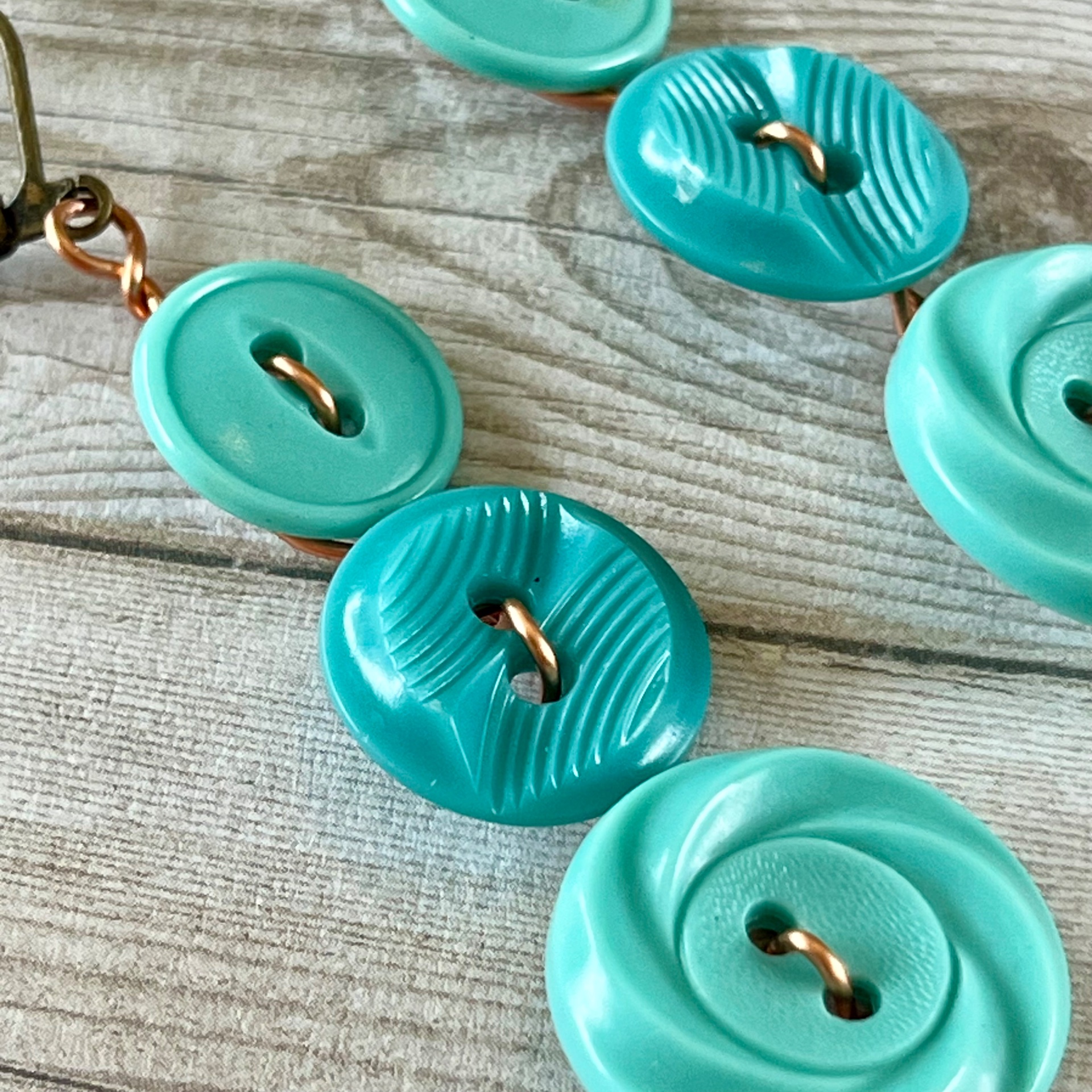 Aqua Dangle Vintage Button Earrings  - thumbnail 5 of 8