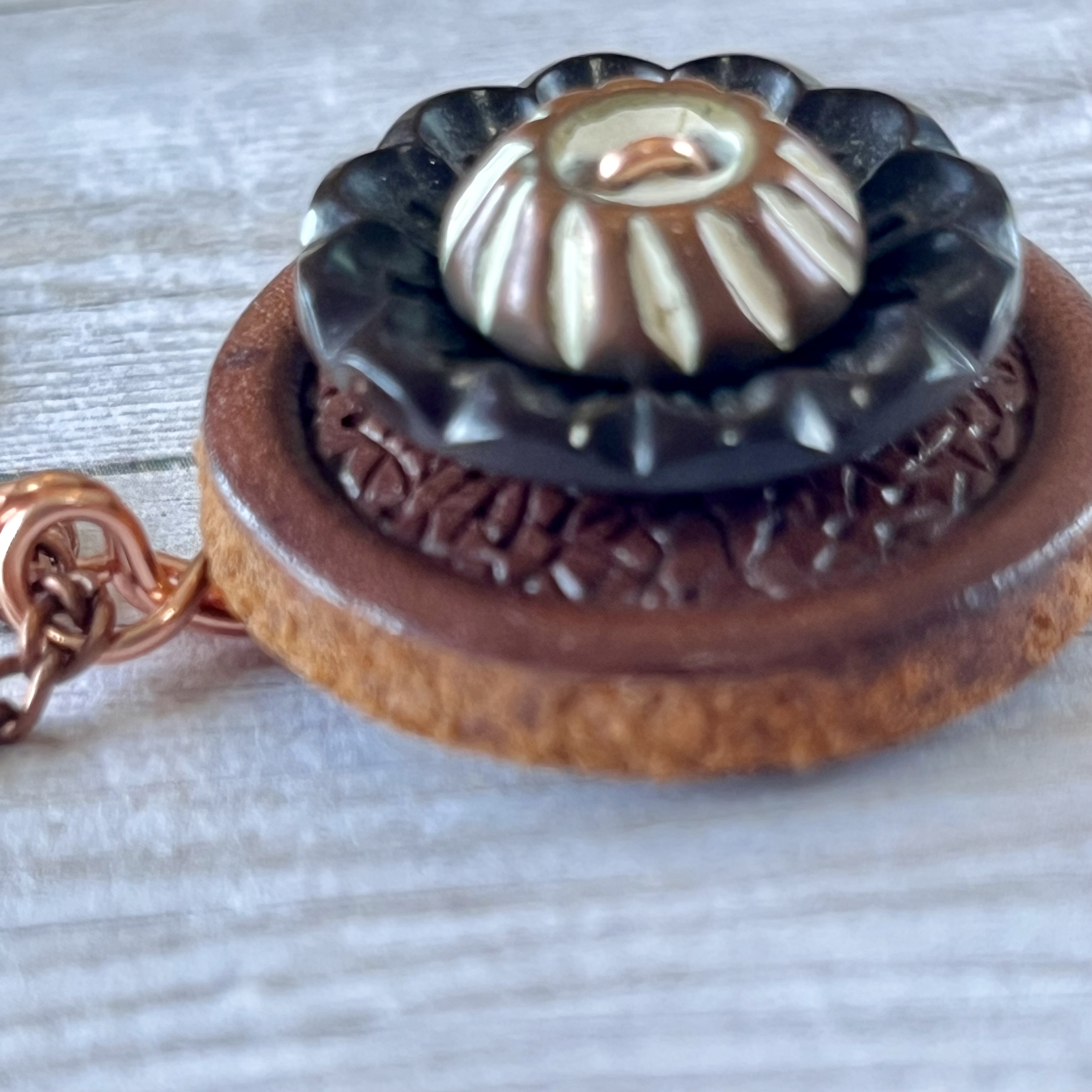 Brown Stacked Vintage Button Pendant Necklace - thumbnail 5 of 7