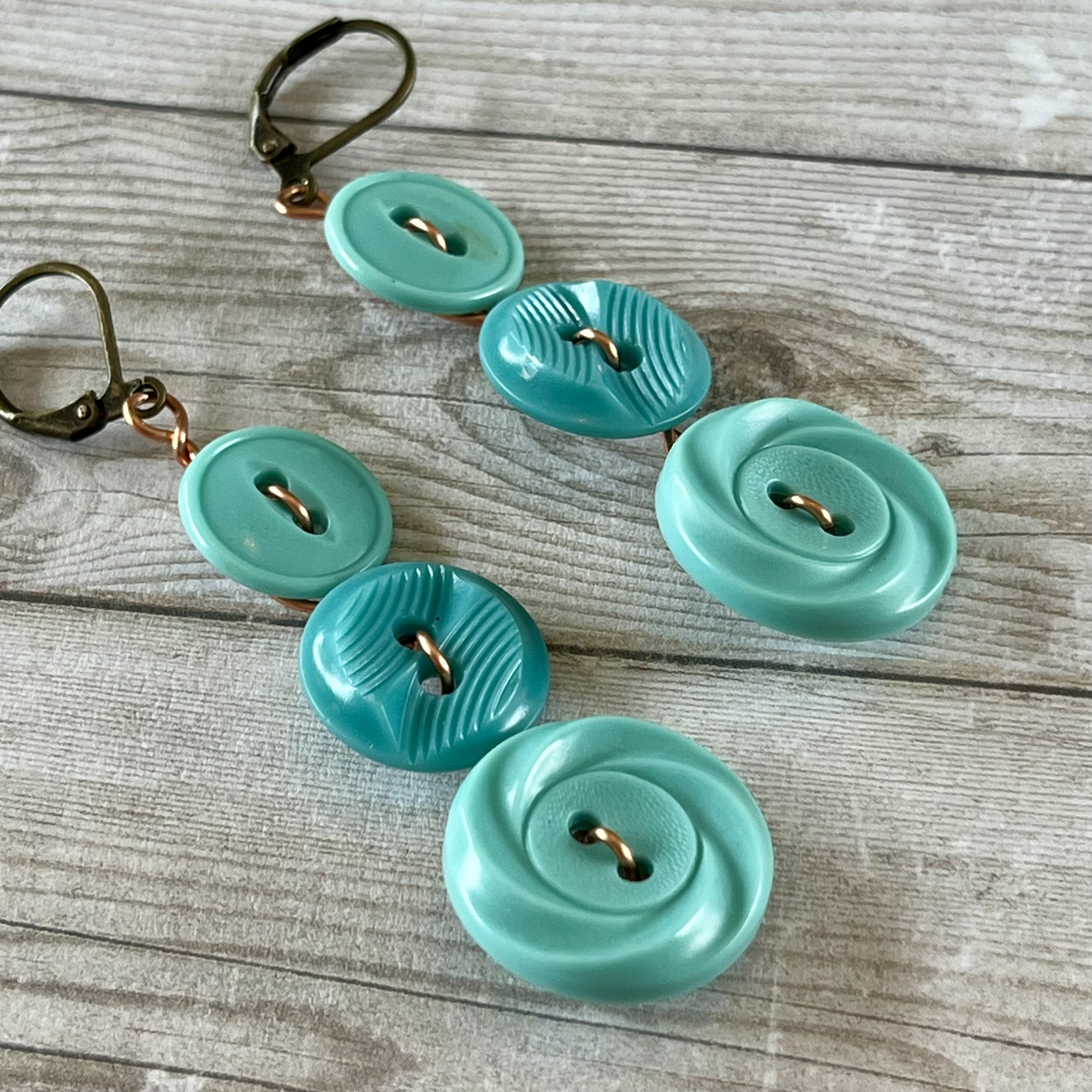 Aqua Dangle Vintage Button Earrings  - thumbnail 3 of 8