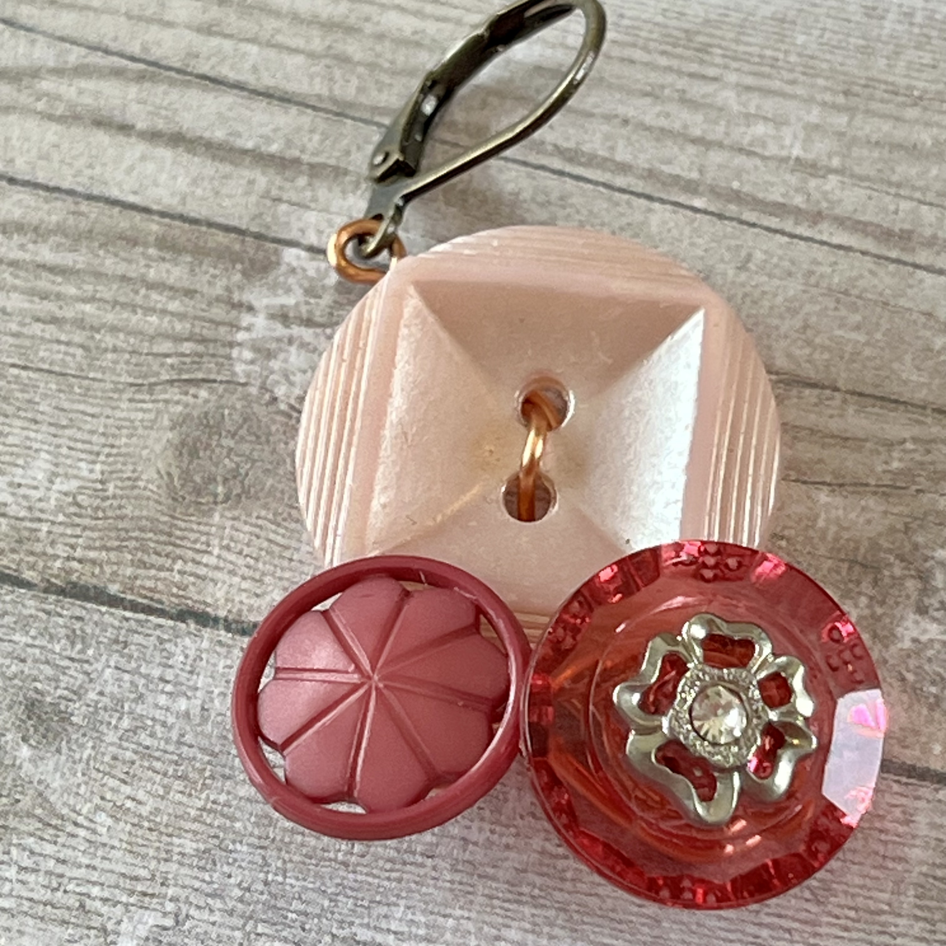 Pink Cluster Vintage Button Earrings  - thumbnail 6 of 7