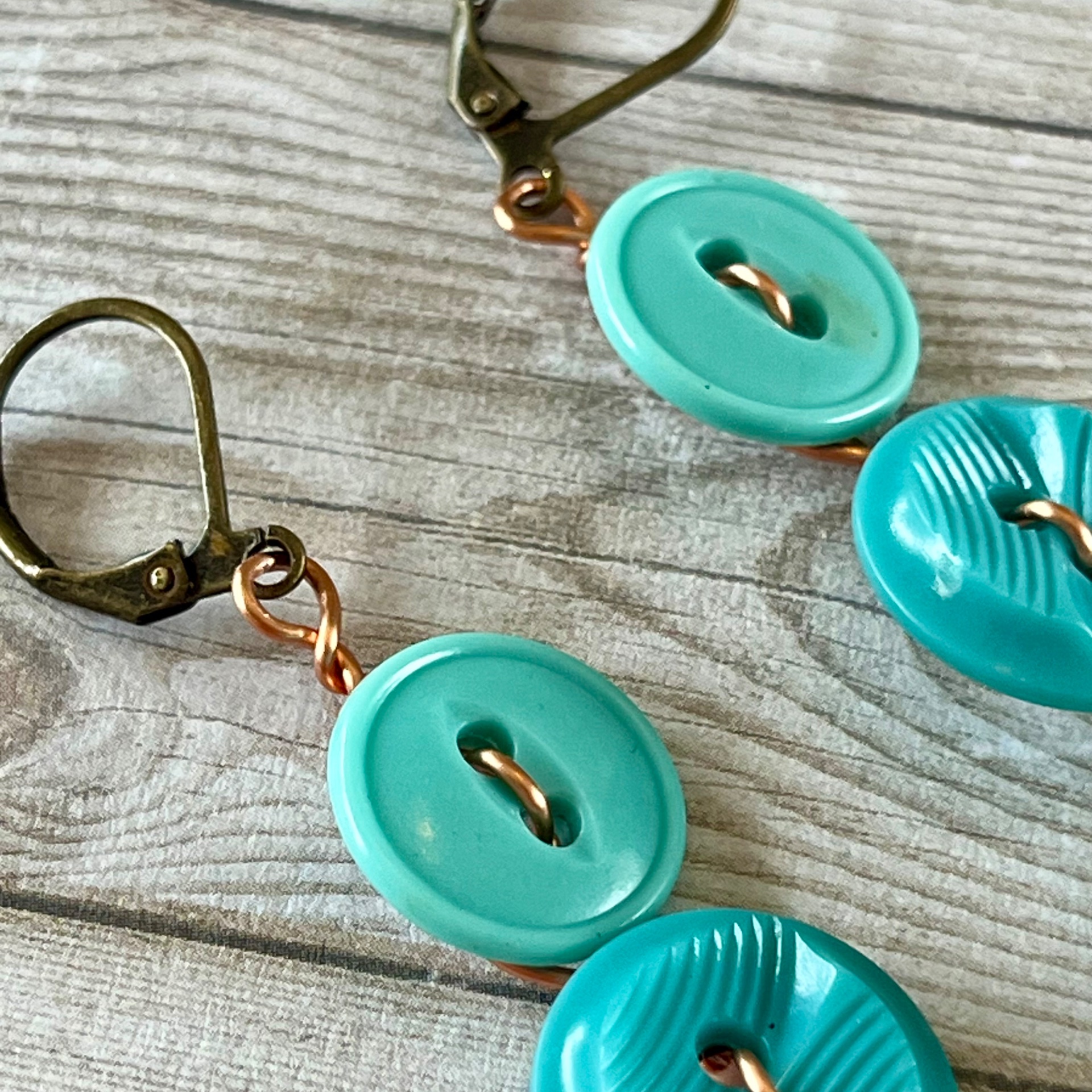 Aqua Dangle Vintage Button Earrings  - thumbnail 6 of 8