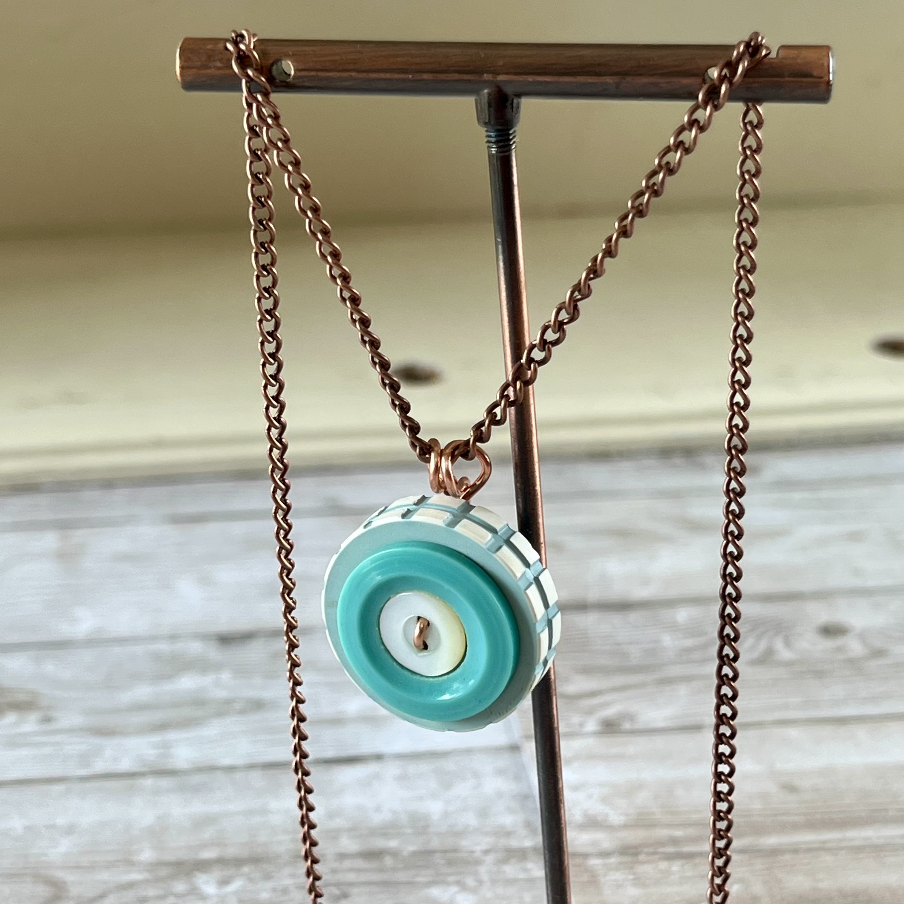 Aqua and White Stacked Button Pendant Necklace - thumbnail 2 of 8