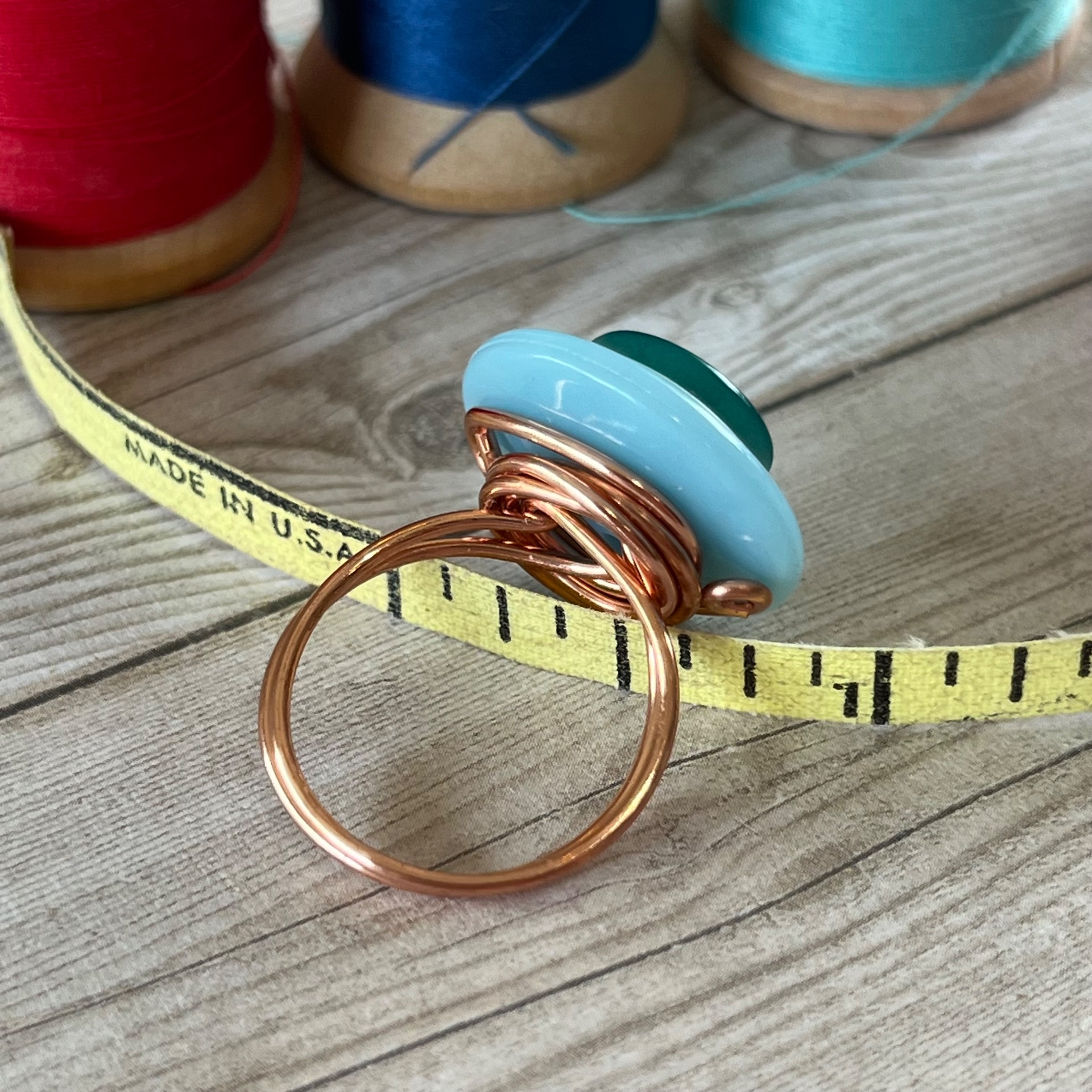 Aqua Stacked Vintage Button Ring Size 7 custom sizing available  - thumbnail 5 of 8