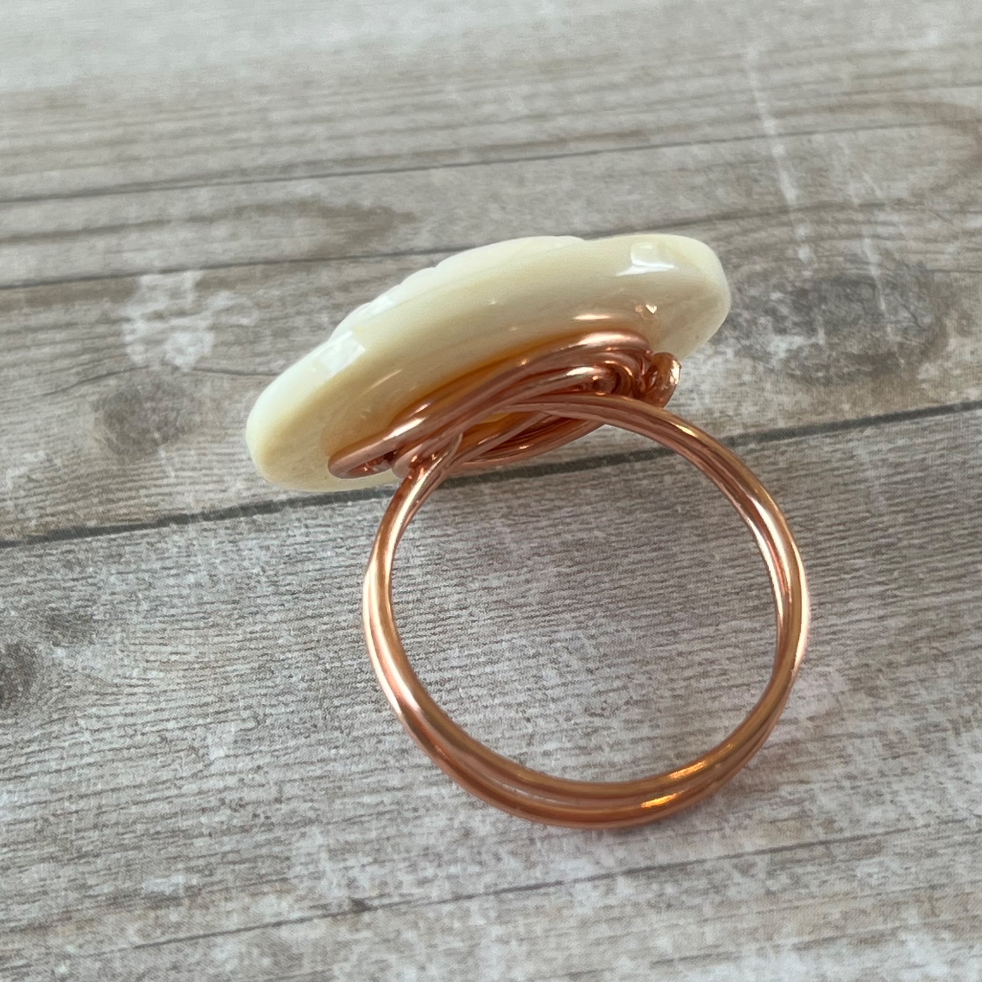 Mother of Pearl Stacked Vintage Button Ring Size 7 or Custom Sizing Available  - thumbnail 4 of 8