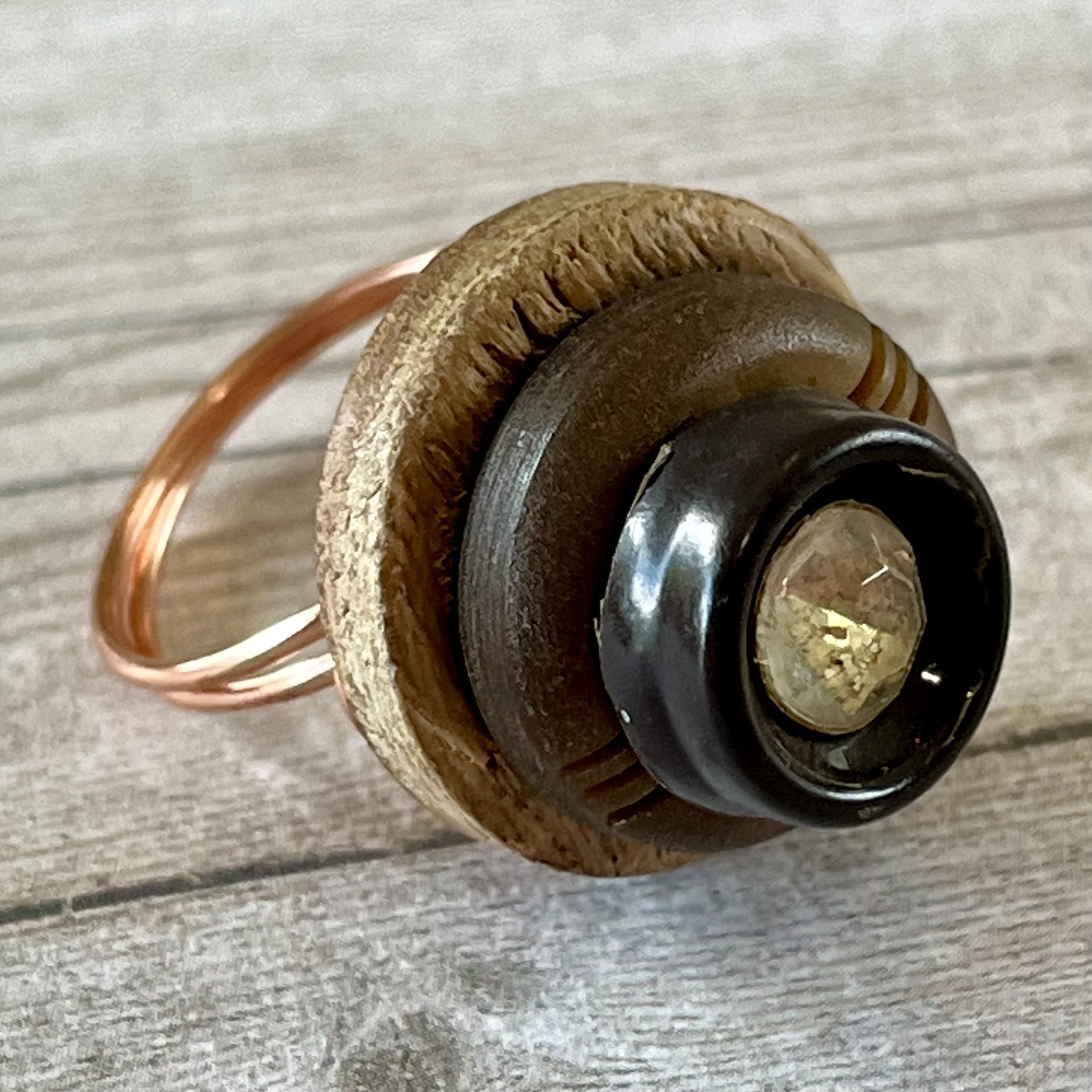 Brown Rhinestone Stacked Vintage Button Ring size 7 or Custom Sizing Available 