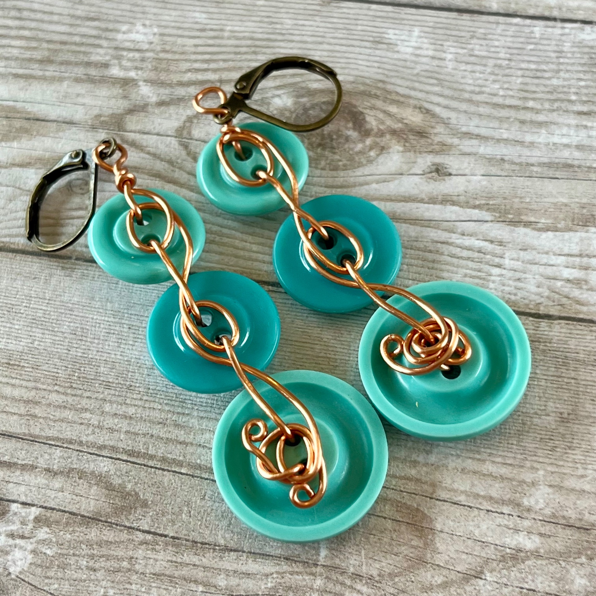 Aqua Dangle Vintage Button Earrings  - thumbnail 8 of 8