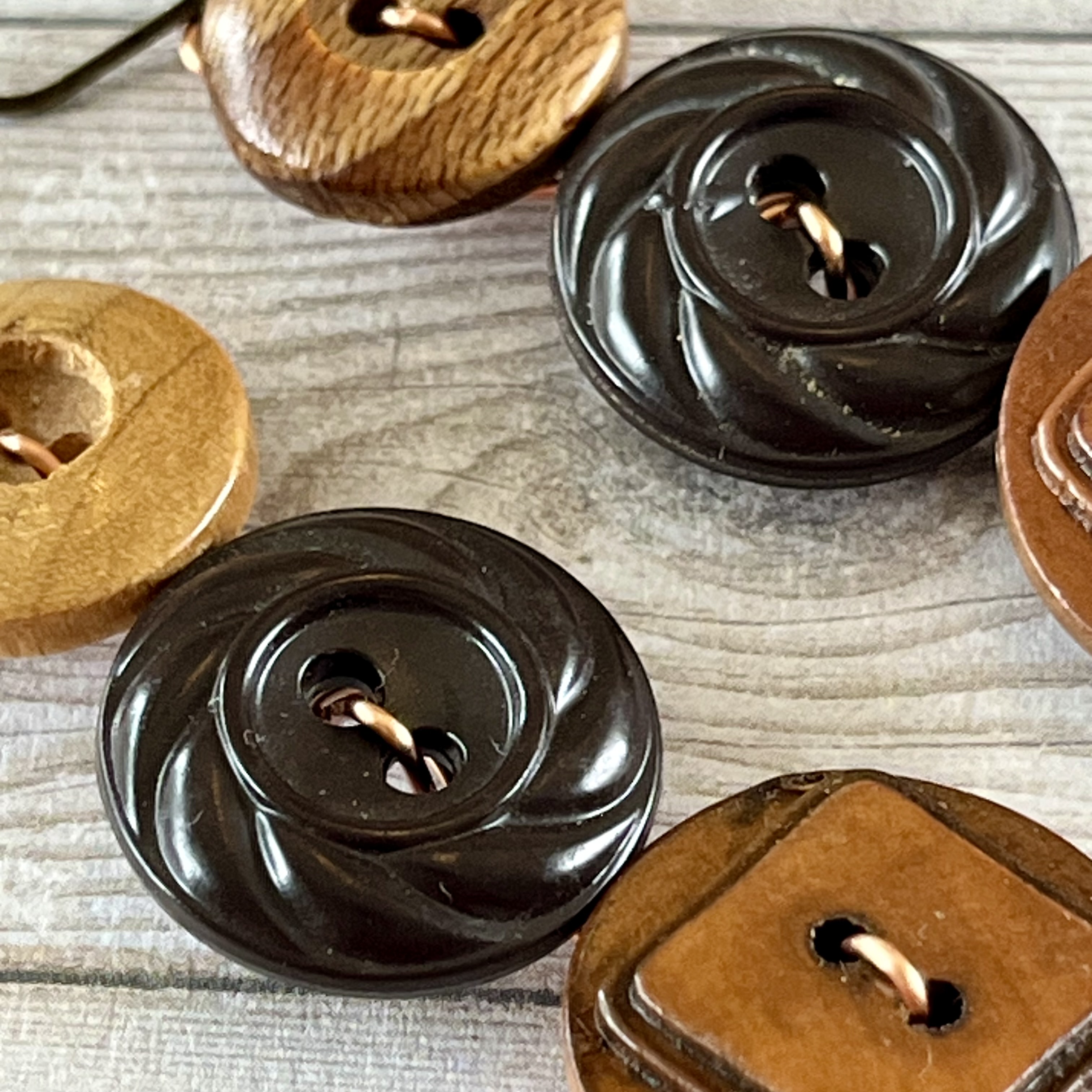 Brown Dangle Vintage Button Earrings  - thumbnail 4 of 6