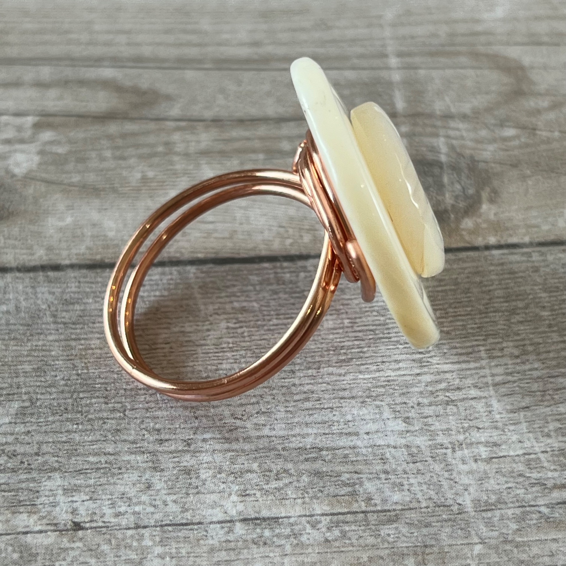 Mother of Pearl Stacked Vintage Button Ring Size 7 or Custom Sizing Available  - thumbnail 3 of 8