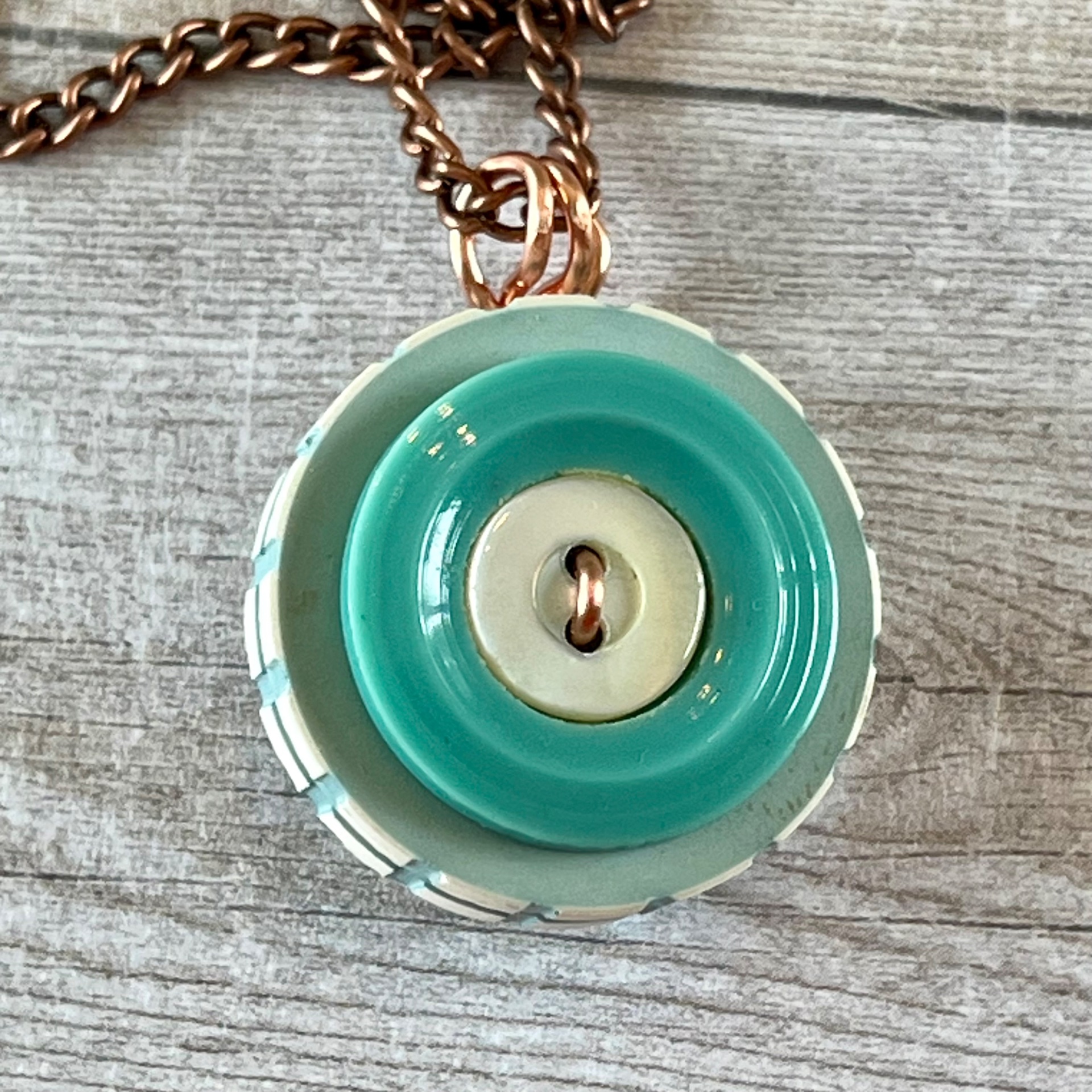Aqua and White Stacked Button Pendant Necklace - thumbnail 4 of 8