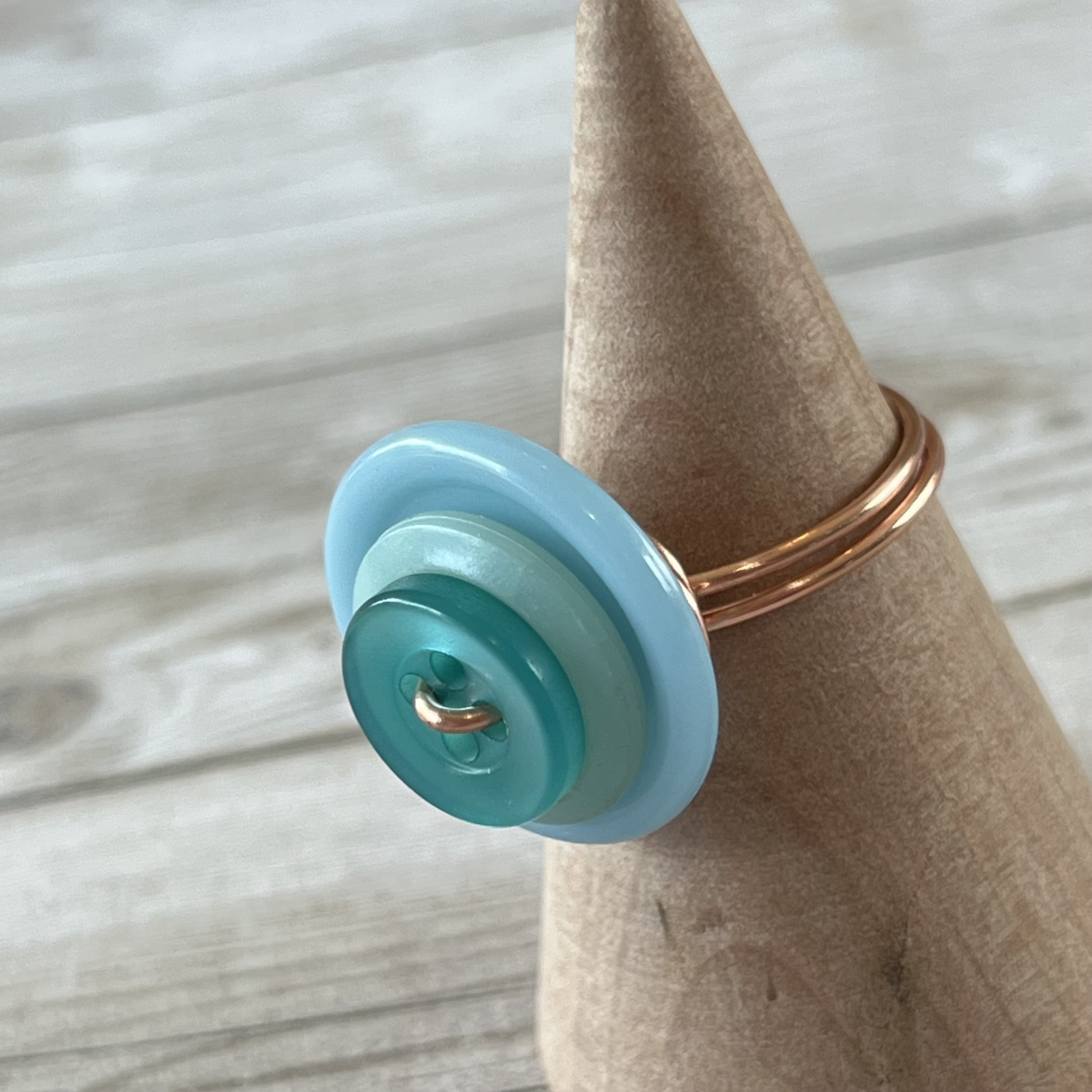 Aqua Stacked Vintage Button Ring Size 7 custom sizing available  - thumbnail 6 of 8