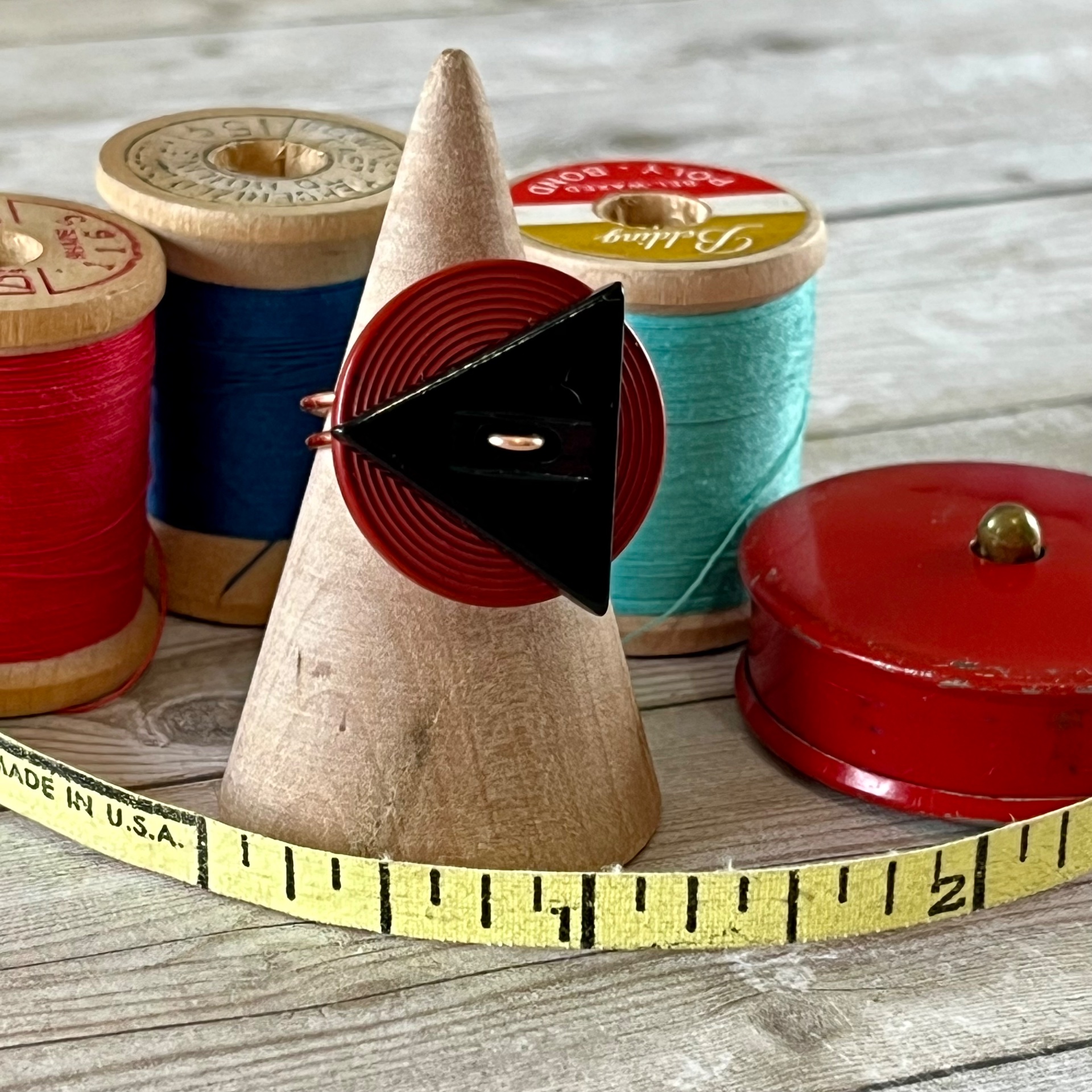 Rust and Black Triangle Stacked Vintage Button Ring size 7 or custom sizing available  - thumbnail 6 of 6