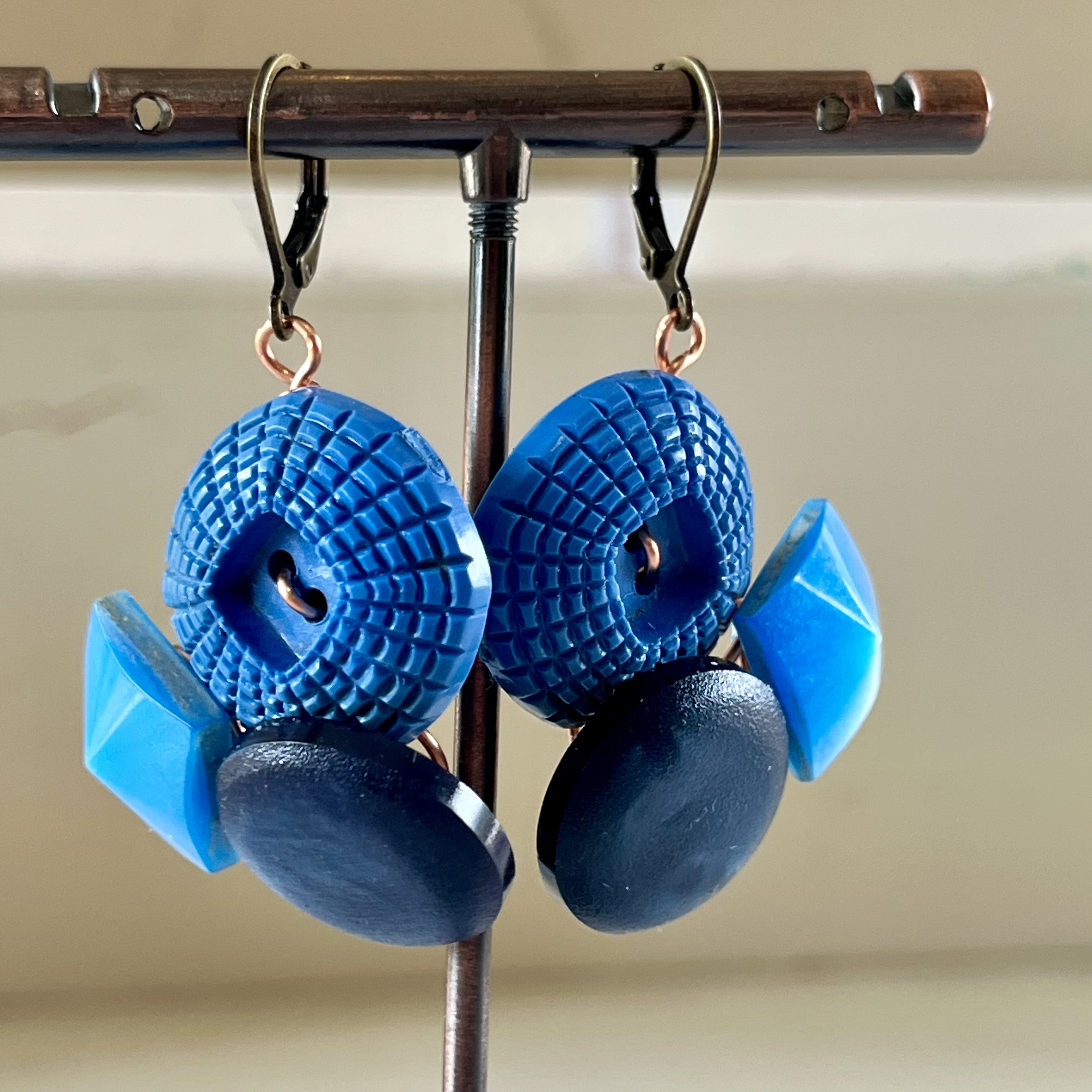 Blue Cluster Vintage Button Earrings  - thumbnail 2 of 6