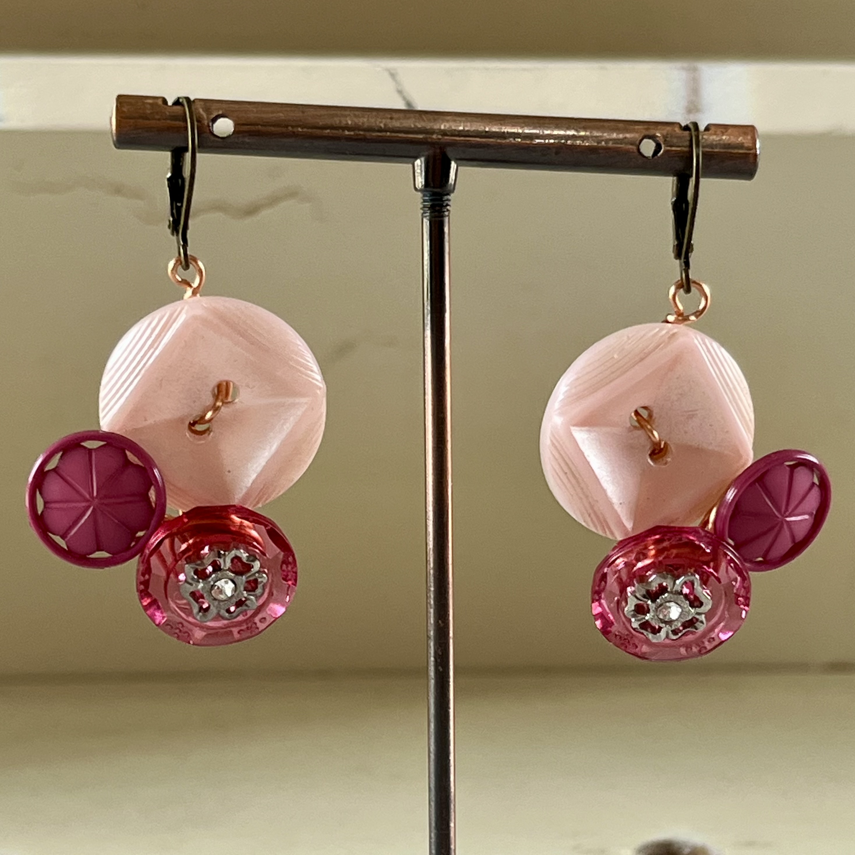 Pink Cluster Vintage Button Earrings  - thumbnail 2 of 7