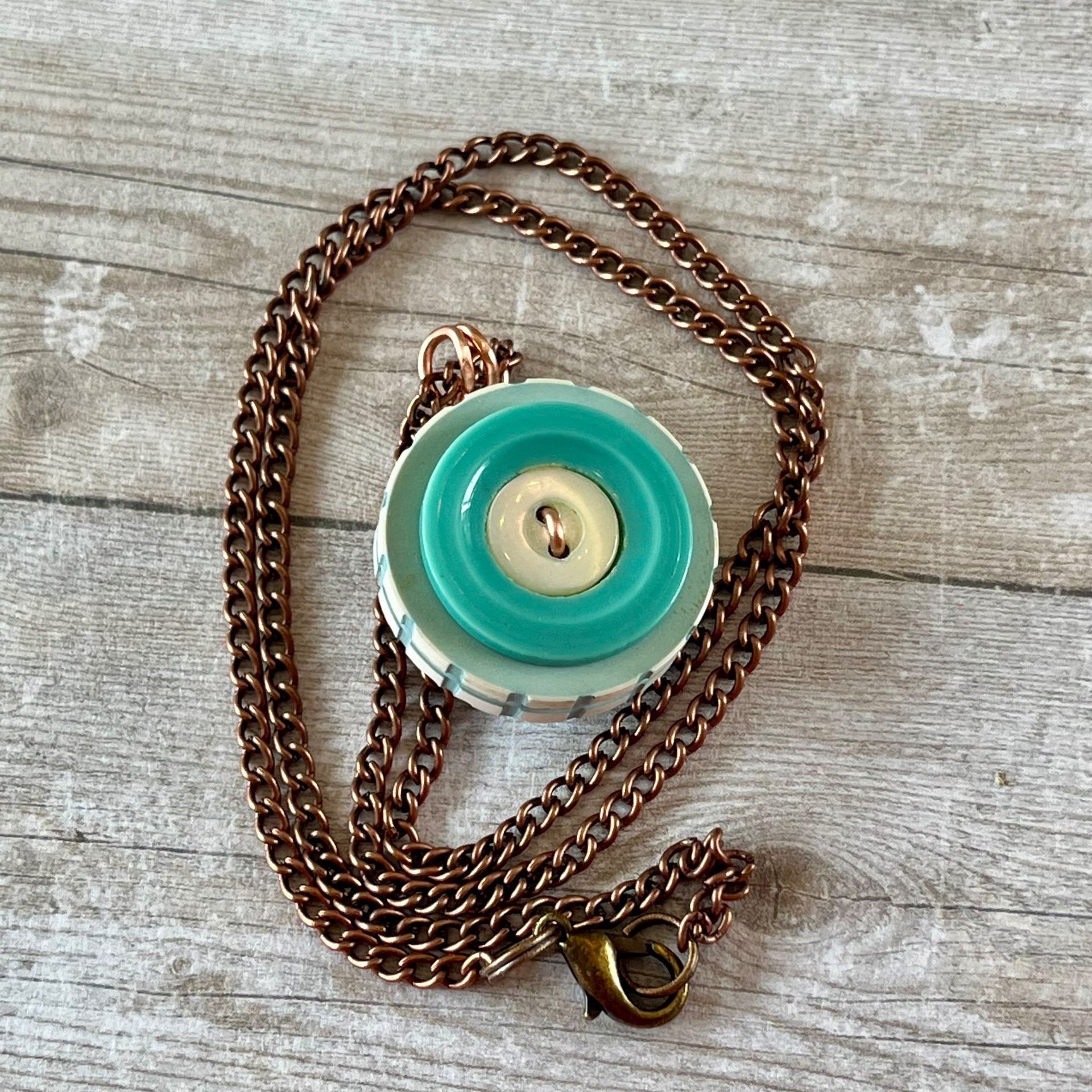 Aqua and White Stacked Button Pendant Necklace - thumbnail 7 of 8