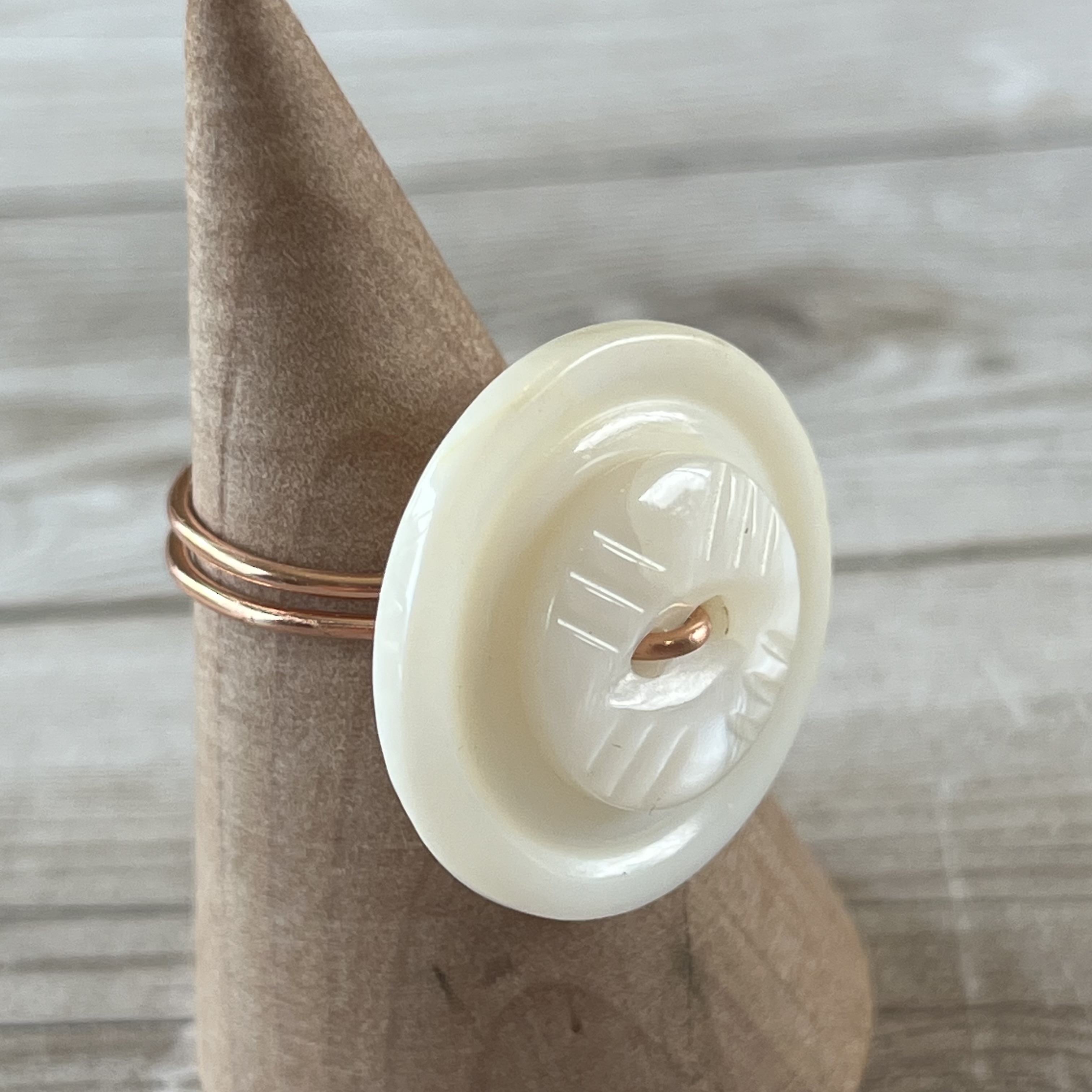 Mother of Pearl Stacked Vintage Button Ring Size 7 or Custom Sizing Available 