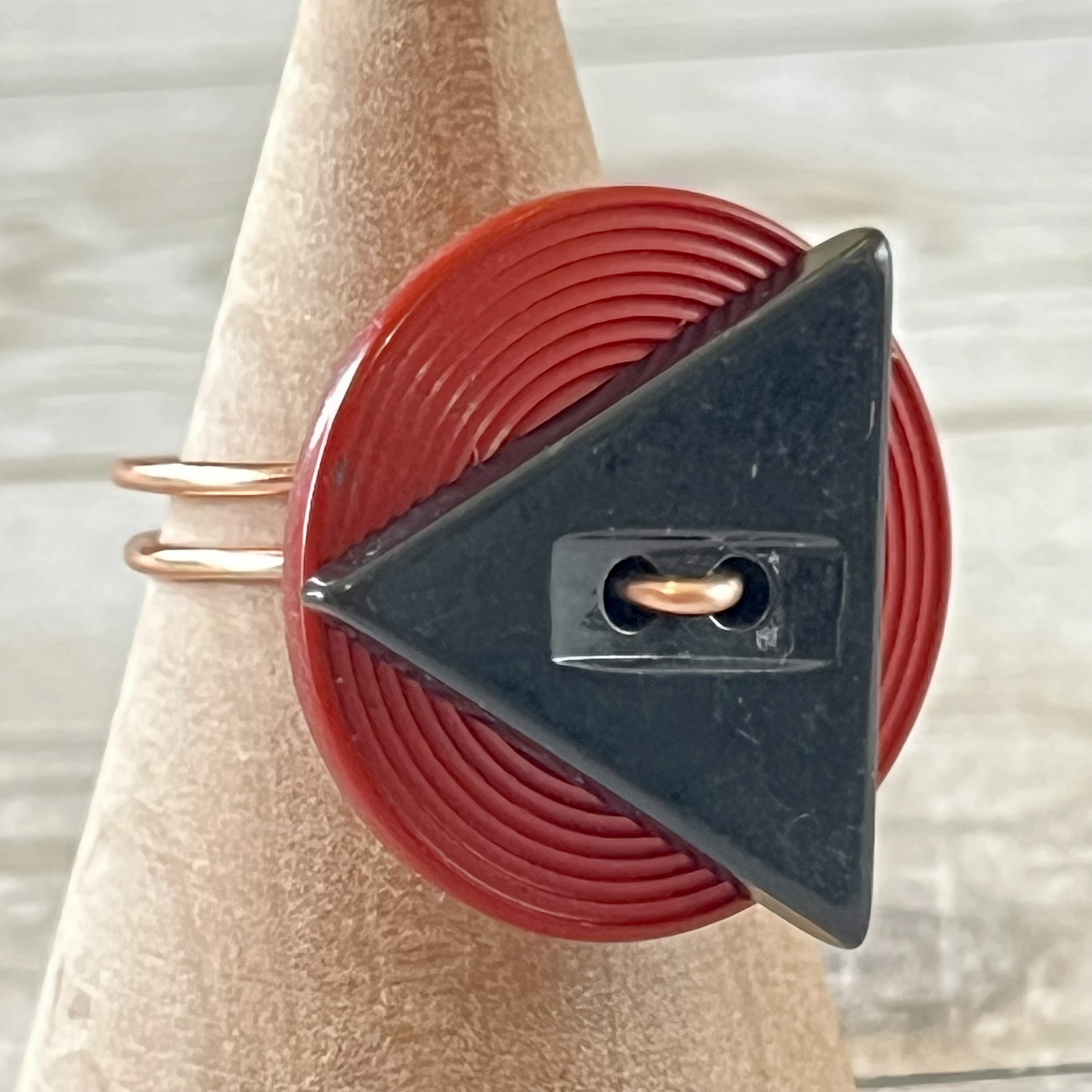 Rust and Black Triangle Stacked Vintage Button Ring size 7 or custom sizing available  - thumbnail 4 of 6