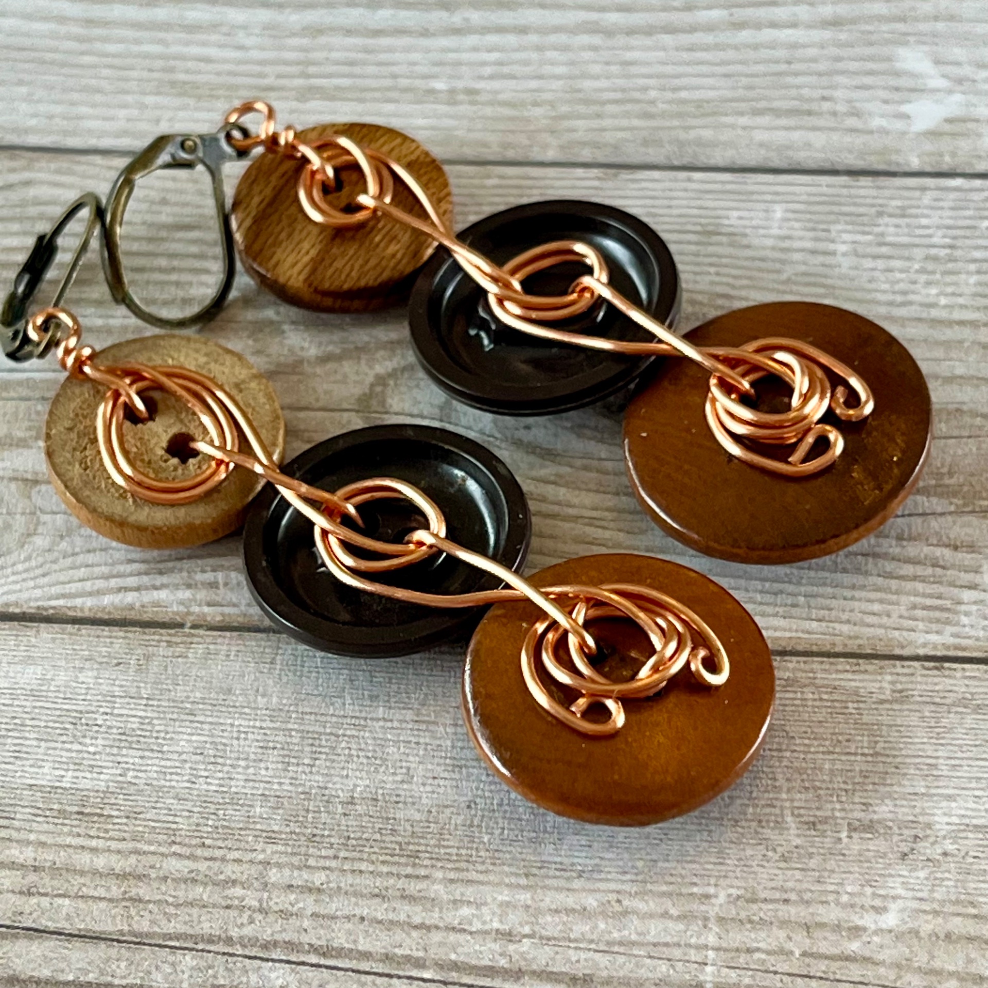 Brown Dangle Vintage Button Earrings  - thumbnail 6 of 6