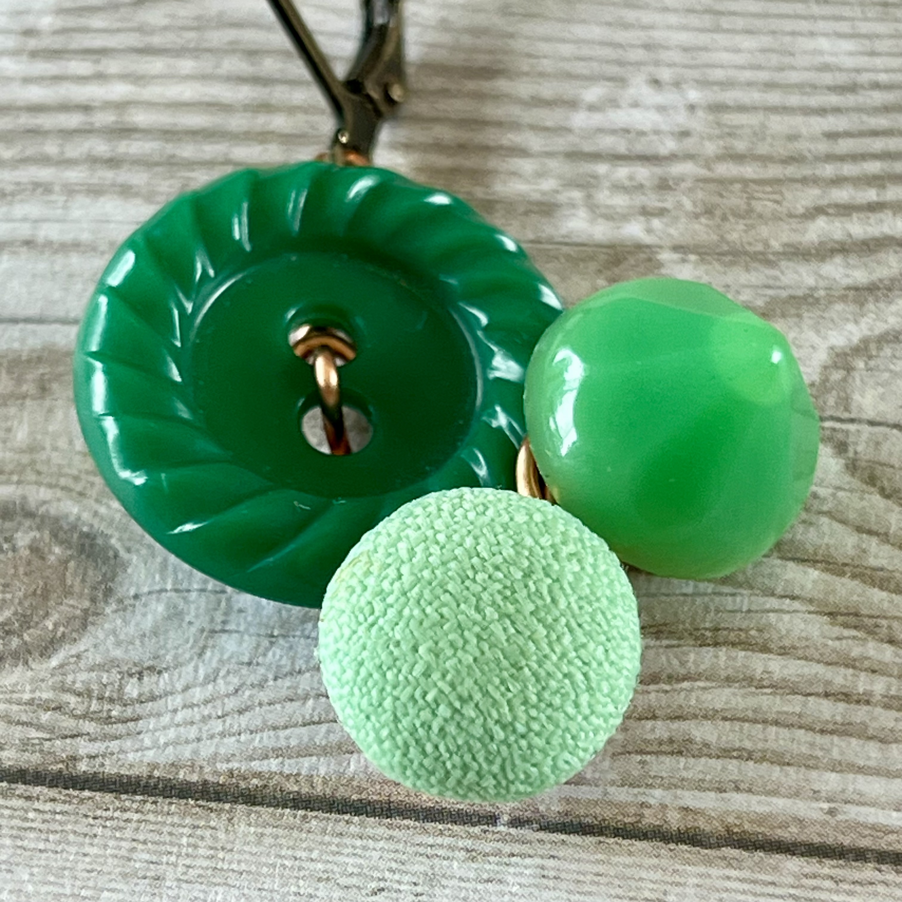 Green Cluster Vintage Button Earrings  - thumbnail 4 of 8