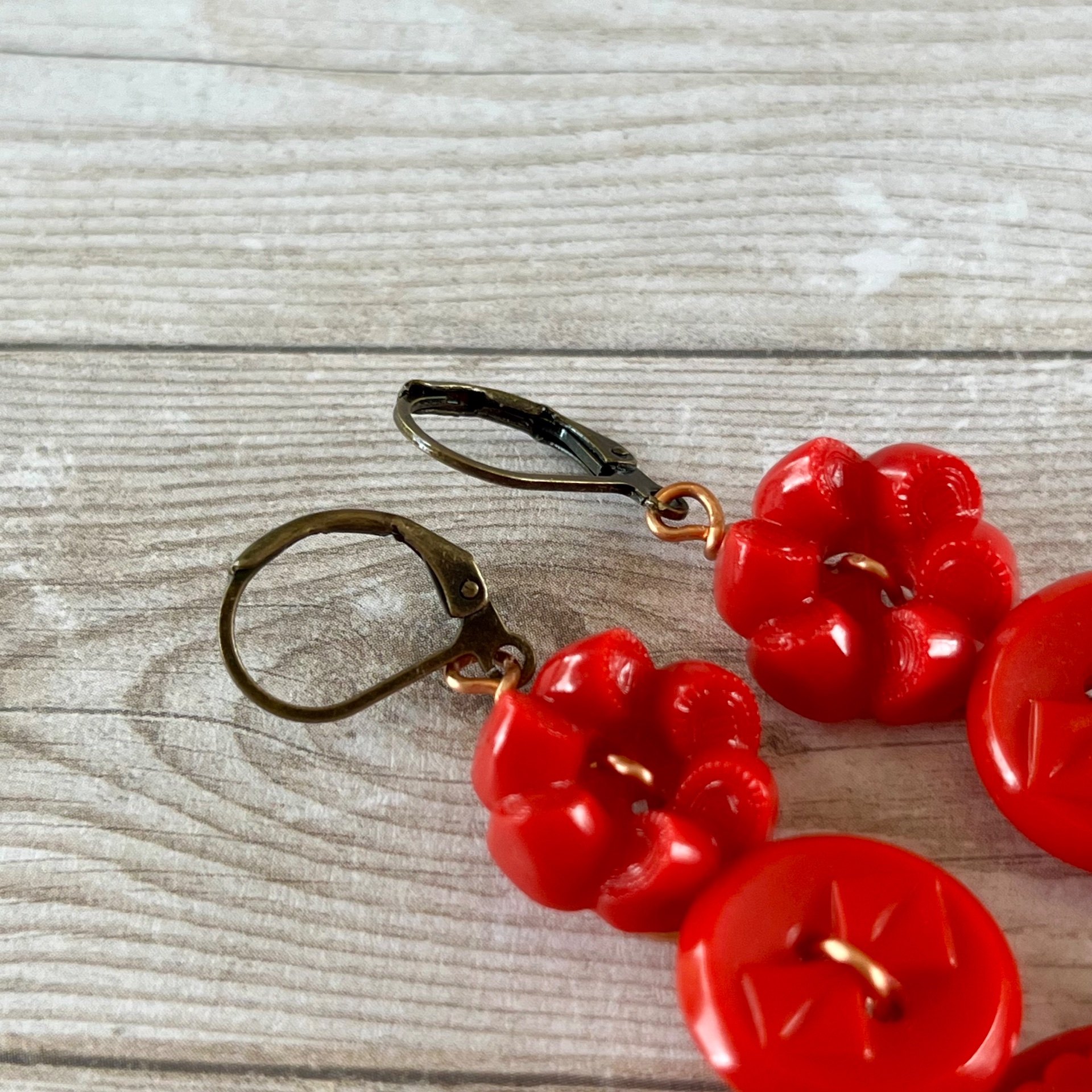 Red Dangle Vintage Button Earrings  - thumbnail 5 of 6