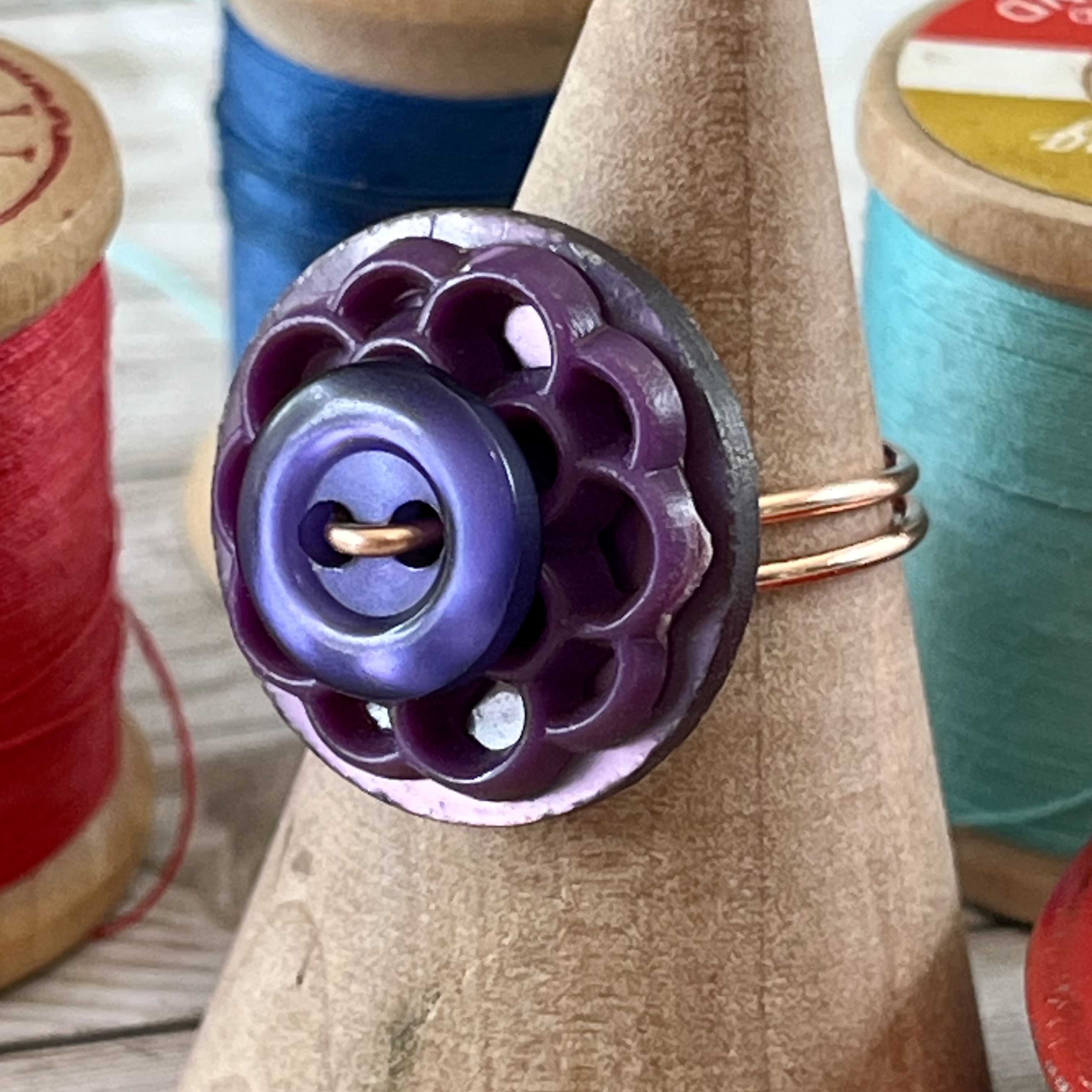 Purple Stacked Vintage Button Ring size 7 or custom sizing available 