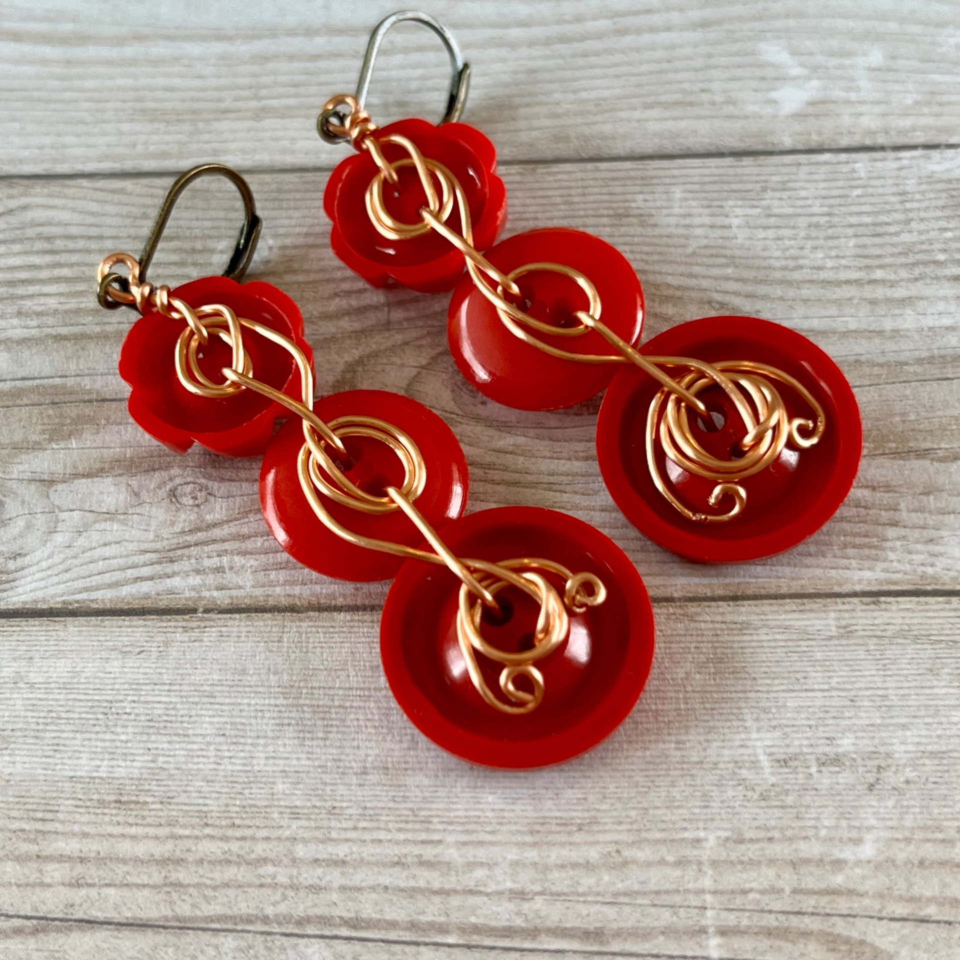 Red Dangle Vintage Button Earrings  - thumbnail 6 of 6