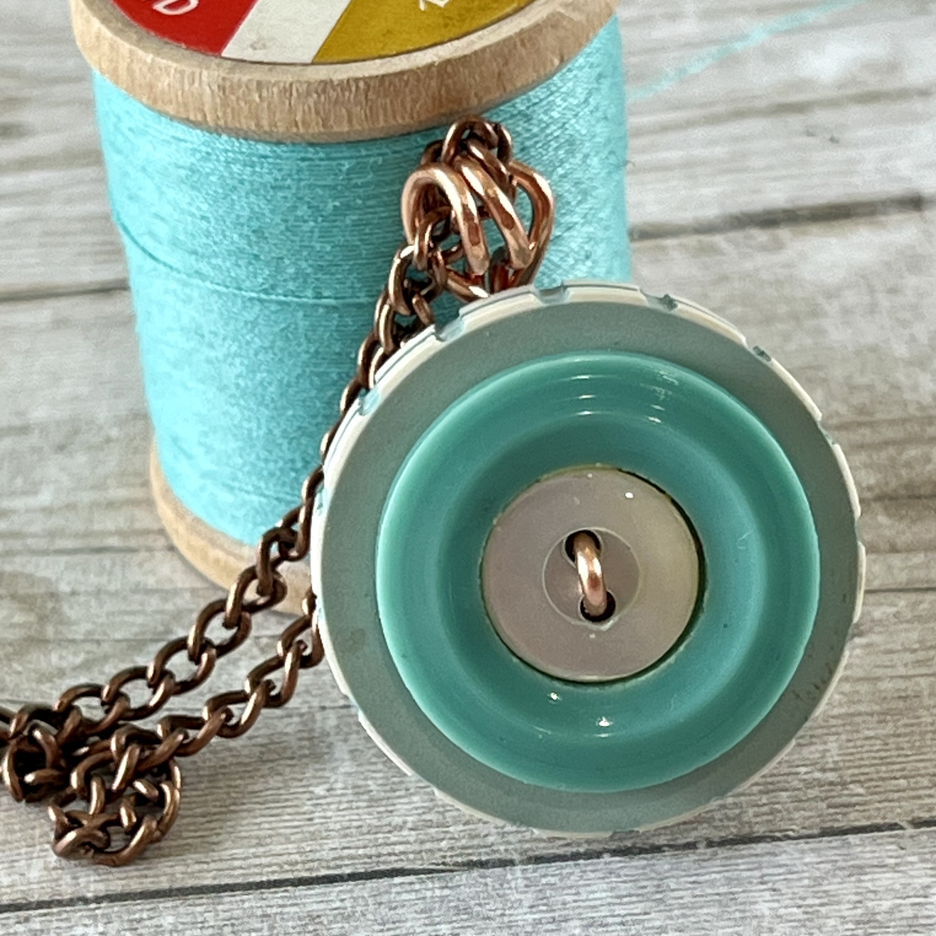 Aqua and White Stacked Button Pendant Necklace - thumbnail 3 of 8