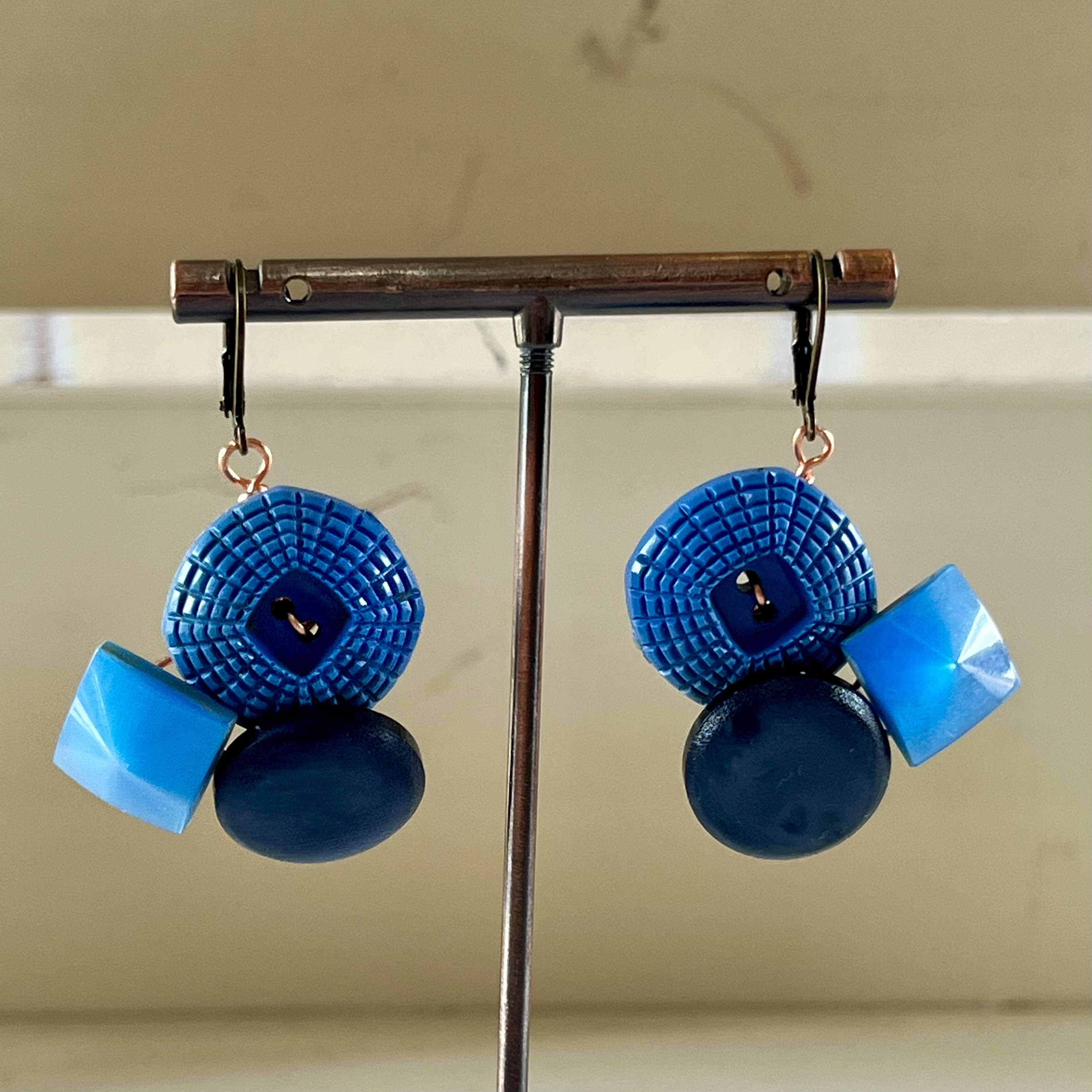 Blue Cluster Vintage Button Earrings  - thumbnail 3 of 6